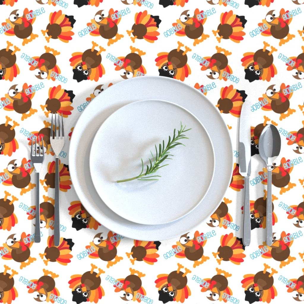 Premium Spoonflower Cotton Sateen Tablecloth 70x120 Inches - Funny Turkey Face Holiday Design for Thanksgiving & Christmas Dining | Custom Printed Table Linens for Kids & Family Gatherings | Perfect for Holiday Parties, Dinner Decor & Festive Home Decorations
