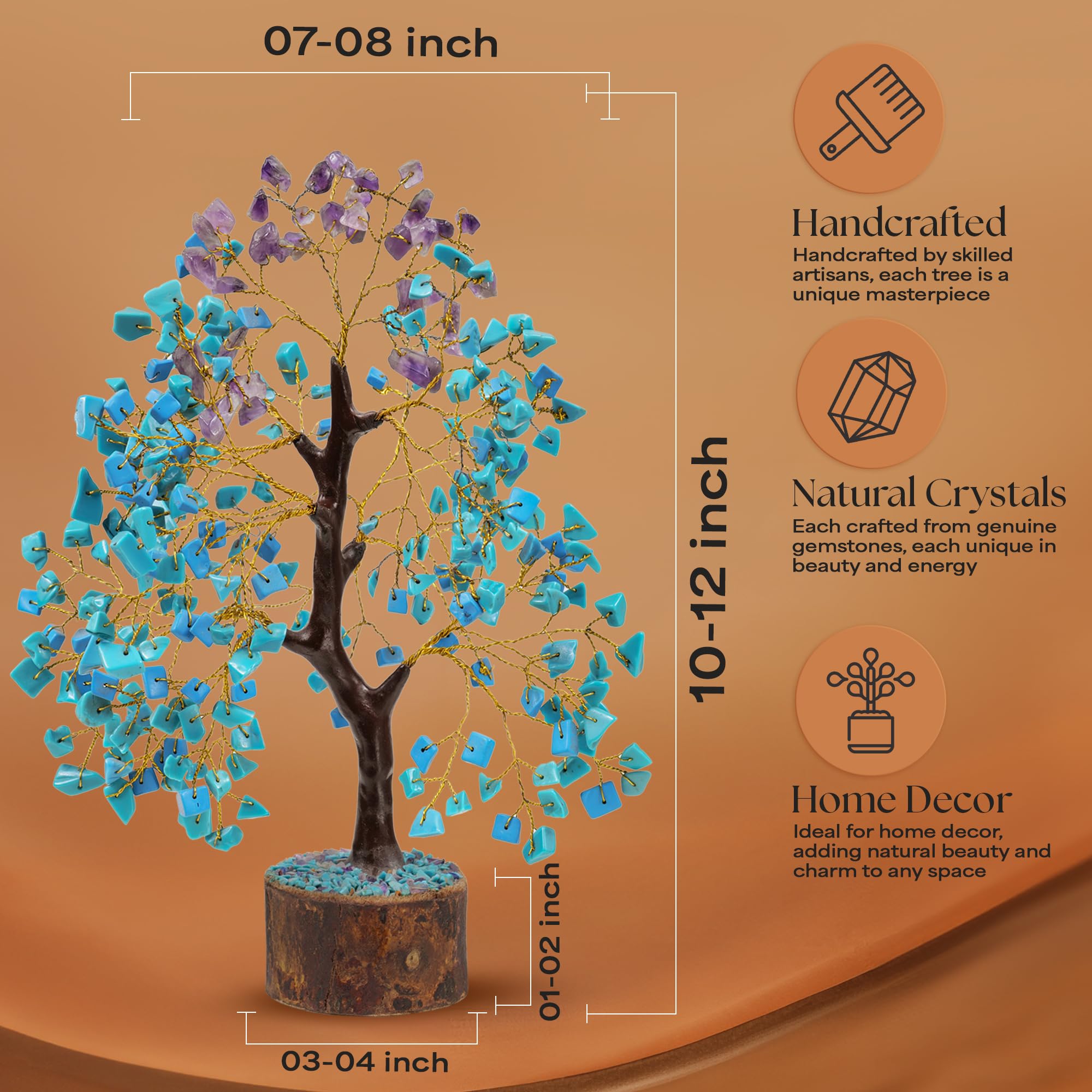 Turquoise & Amethyst Healing Crystal Tree with 2 Chakra Pendants - 10-12