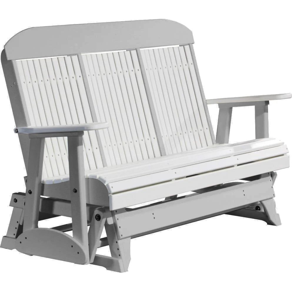 LuxCraft White 5 ft. Recycled Plastic Highback Outdoor Glider with Cup Holder - Patio, Garden, Porch, Backyard Relaxation Swing Chair for Comfortable Lounging
