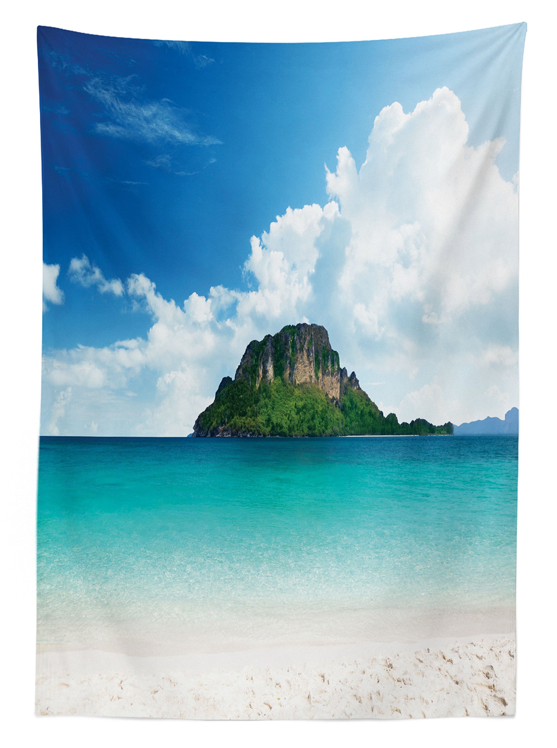 Ambesonne Tropical Island Tablecloth - Waterproof Washable Picnic Table Cover with Thailand Beach Scenery, 58x84 Inches, Blue White Cream - Perfect for Outdoor Dining, Beach Parties & BBQs