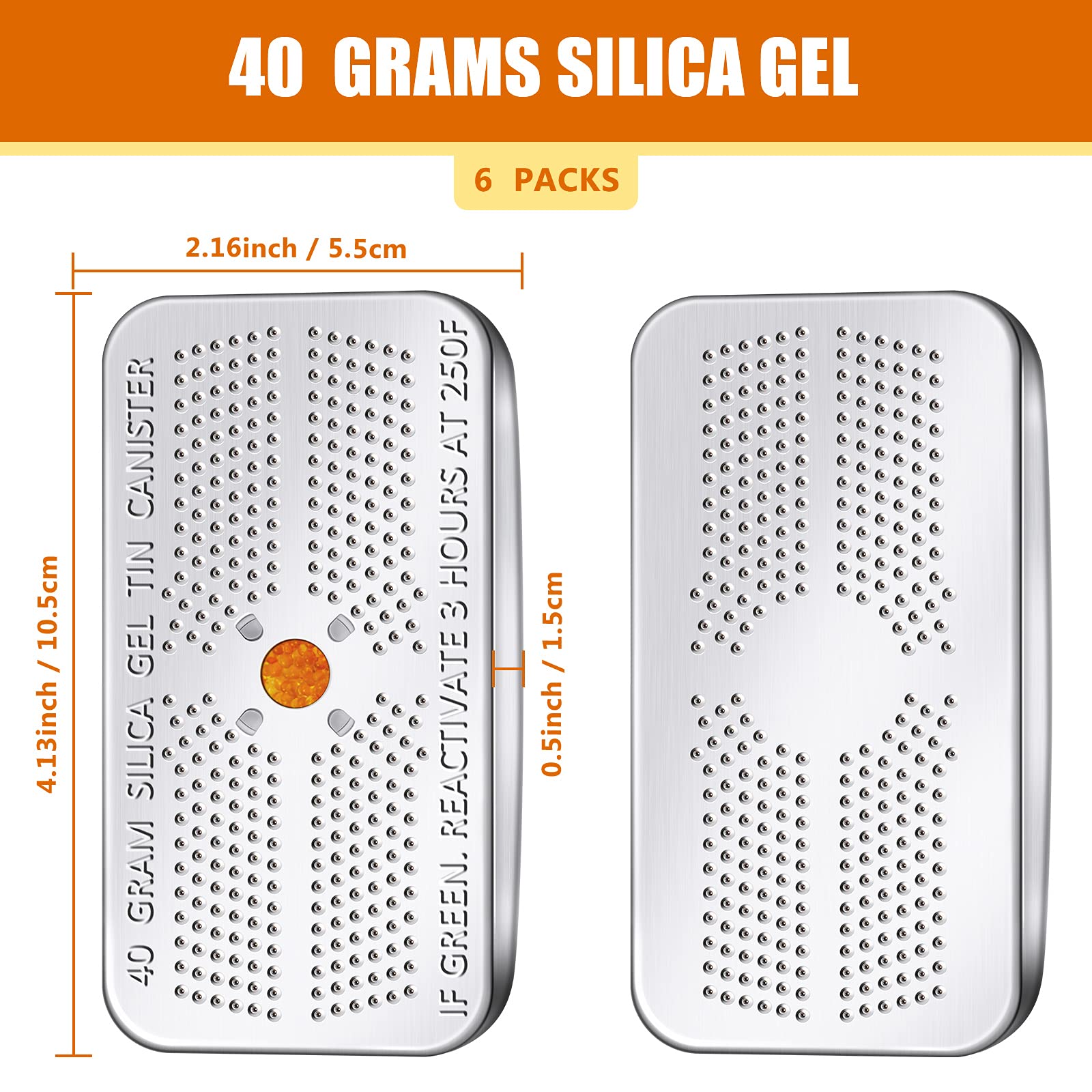 6 Pack 40g Reusable Silica Gel Dehumidifier - Orange to Green Moisture Indicating Desiccant for Car, Closet, Cabinet, Storage Box & Travel Bags | Moisture Absorber for Home, Office & RV Use