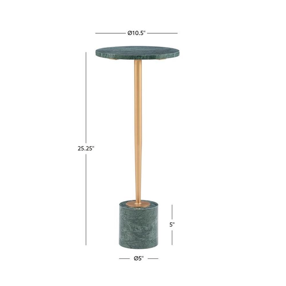 Powell Furniture Linon Henny Gold & Green Metal and Marble Side Table - Elegant Accent Table for Living Room, Patio, or Bedroom Decor