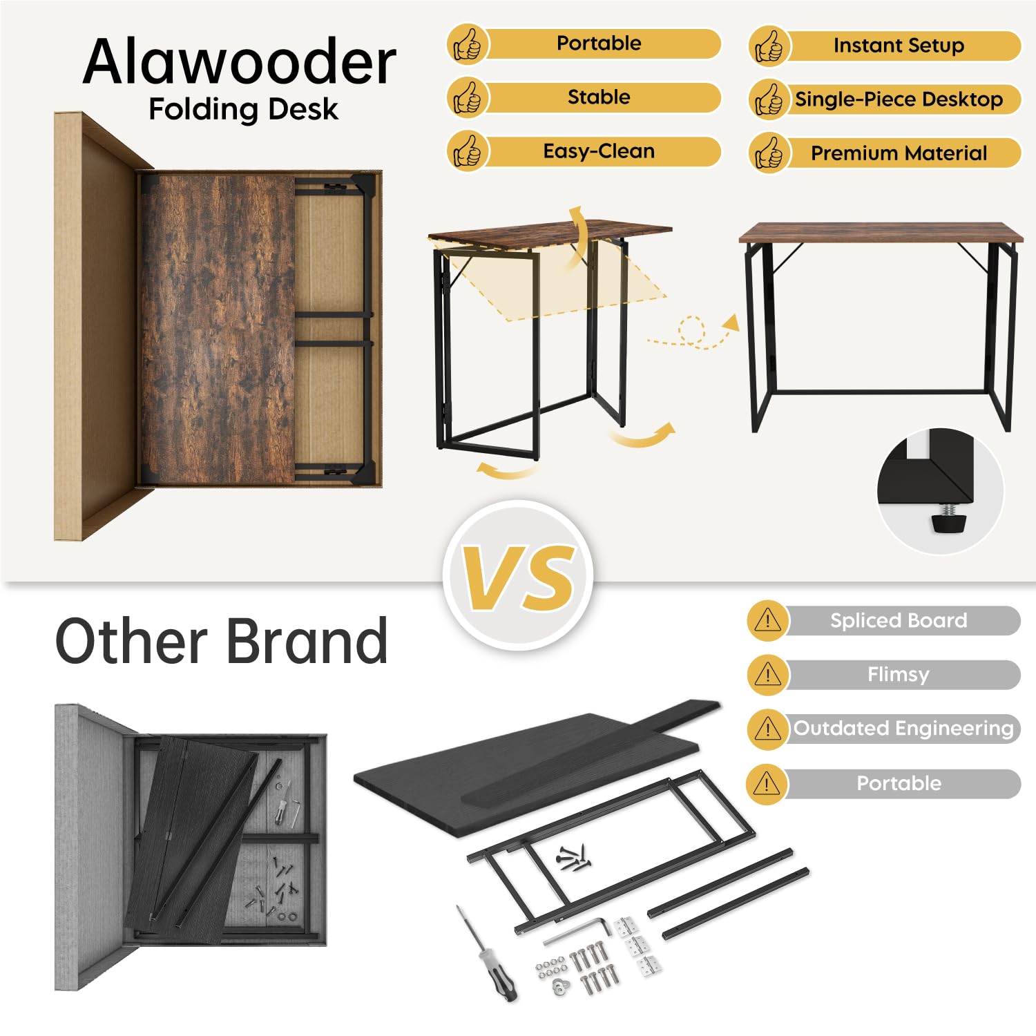 30 Inch Folding Desk - No Assembly Small Foldable Desk for Small Spaces | Space Saving Collapsible Compact Portable Table for Home Office, Dorm Room, RV | Perfect for Crafting, Writing, Studying & Remote Work