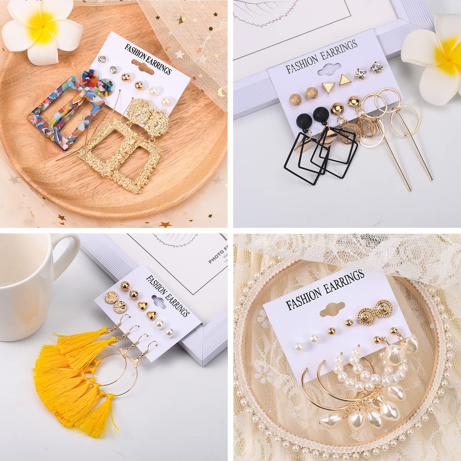 53 Pairs Women's Fashion Earrings Set - Acrylic Tassel, Gold Hoop, Pearl Stud & Dangle Earrings Multipack | Hypoallergenic Statement Jewelry for Valentine's Day Gifts, Party, Wedding & Everyday Wear