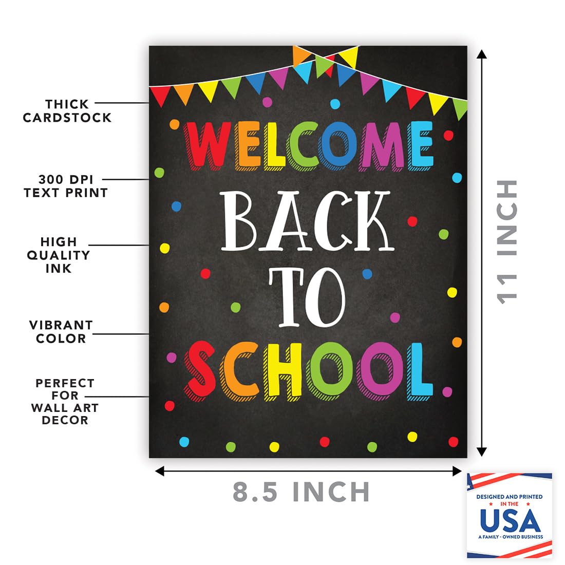 8.5x11 Inch Welcome Back to School Motivational Posters for Classroom & Homeschool - Andaz Press Teacher Wall Art Decor with Inspirational Quotes (1-Pack, Unframed) - Perfect for Bulletin Boards, Study Rooms & Kids' Learning Spaces