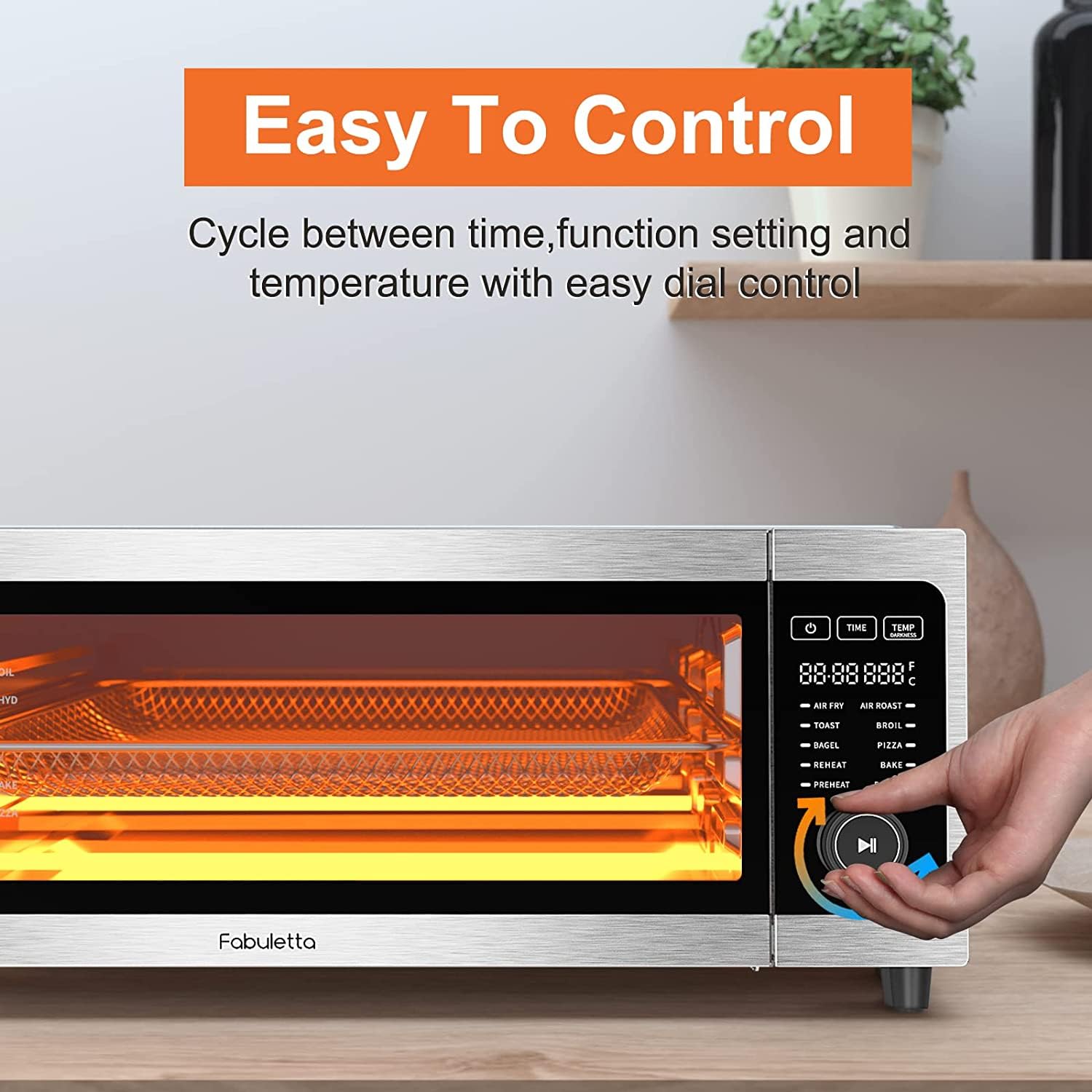 **Fabuletta 10-in-1 Air Fryer Toaster Oven Combo, 1800W Countertop Convection Oven with 100-450°F Temperature Control, Flip-Up Design for Space Saving, Includes Enamel Baking Pan & Recipe Book – Perfect for Baking, Roasting, and Air Frying at Home**