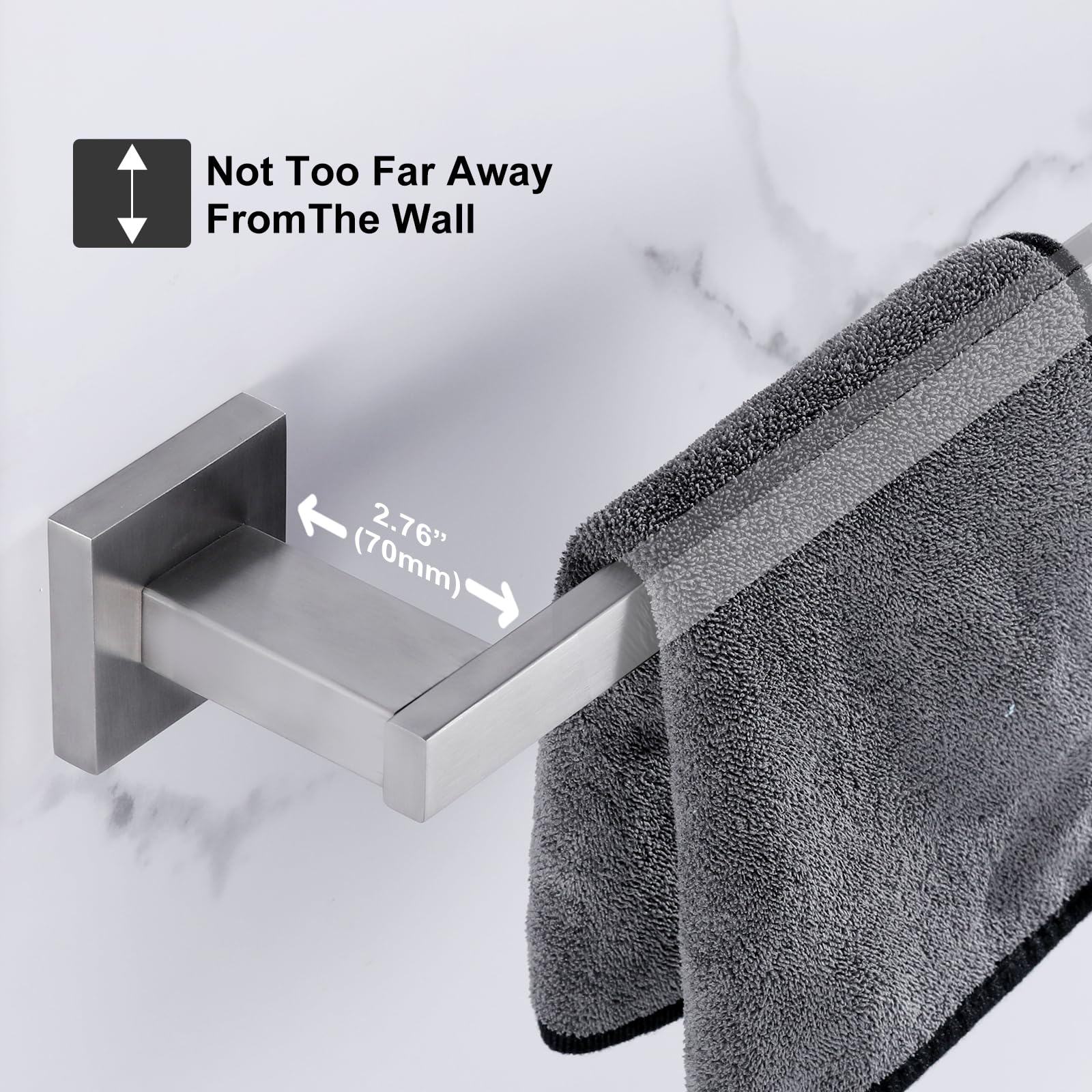 Brushed Nickel Square Hand Towel Holder - Heavy Duty Wall Mounted Towel Ring & Bar for Bathroom & Kitchen - Durable Bathroom Hardware (A9006BN) - Perfect for Hand Towels, Dish Towels & Bath Accessories