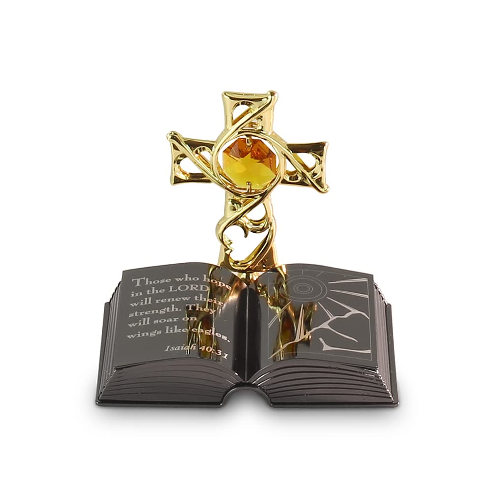 Crystocraft Mini Bible with Austrian Crystals - Elegant Crystal Cross Figurine Decor for Home, Office, Gift for Mother's Day, Birthday, Christmas & First Communion | Perfect for Christian Home Decor, Wedding Favors & Spiritual Gifting