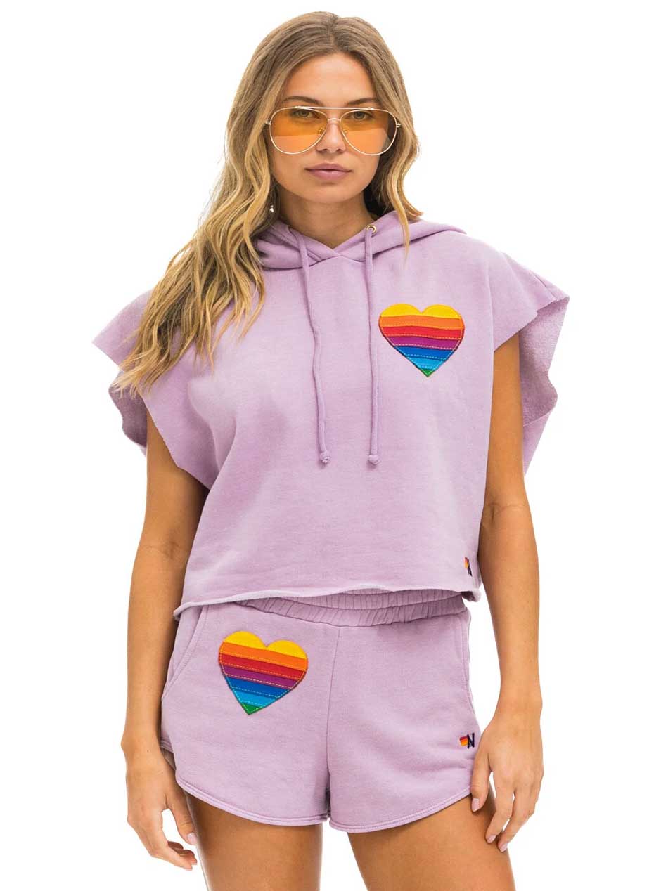Aviator Nation Women's Rainbow Heart Stitch Lounger Shorts - Mauve Purple | Comfortable Lounge & Sleep Shorts for Women | Perfect for Yoga, Home Wear & Summer Vacation