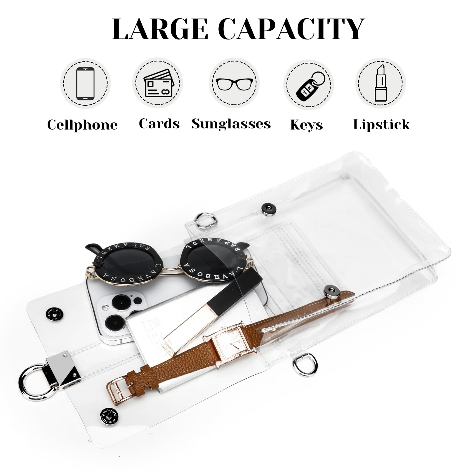 Women's Small Clear Clutch Purse - Crossbody Shoulder Bag with Phone Pocket | PVC Transparent Stadium Approved Handbag for Concerts, Festivals & Travel