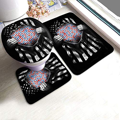 JJLIN USA Map Bathroom Rug Set - Anti-Slip, Water Absorbent U-Shaped Toilet Mat & Seat Cover - Decorative Doormat for Home Bathroom Decor - Perfect for American-Themed Bathrooms, Powder Rooms & Patriotic Home Decor