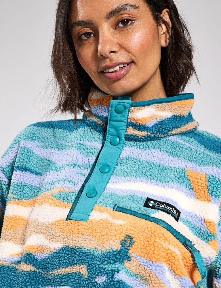 Helvetia II Cropped Sherpa Half Snap Printed Fleece Jacket - Teal Rogue Valley - Cozy Winter Outerwear for Women, Perfect for Casual Outings & Outdoor Adventures