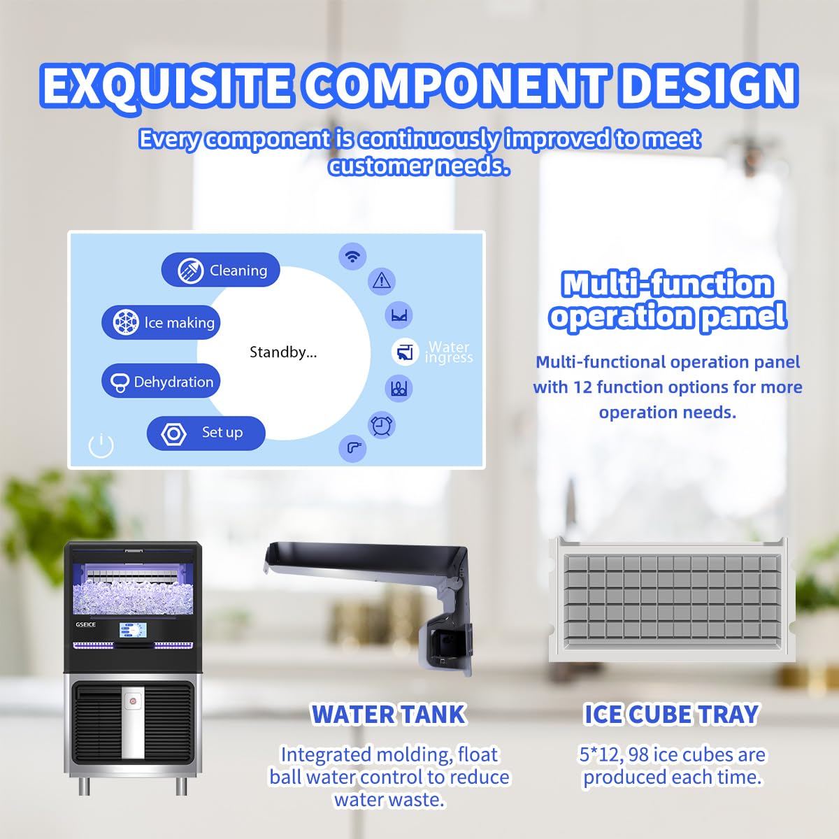 Commercial Ice Maker Machine 150LBS/24H with 45LBS Storage Bin - 4.3