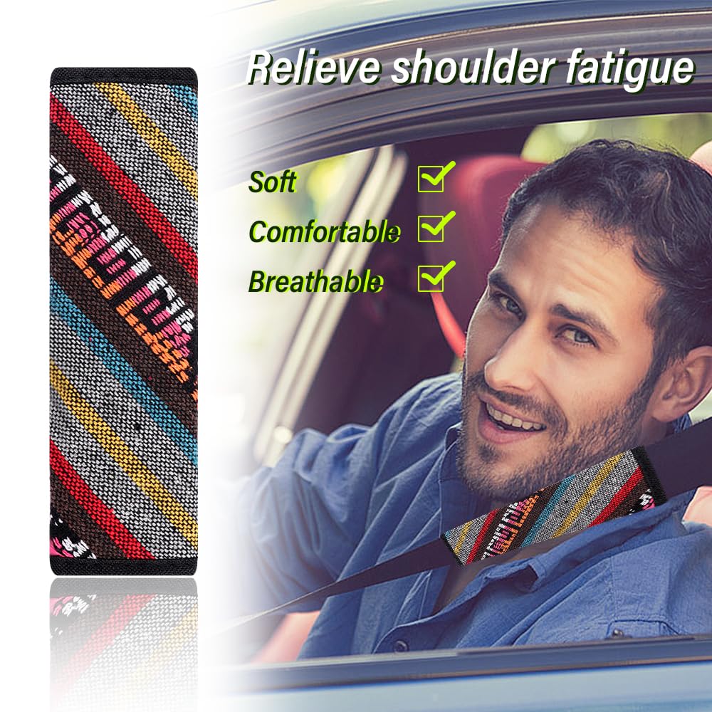 2PCS Boho Seat Belt Cover Pad - Universal Car Seatbelt Cushion for Shoulder Protection & Interior Decor, All-Season Comfort for Kids & Adults | Perfect for Long Drives, Commuting, and Road Trips (Seatbelt Cover-C)