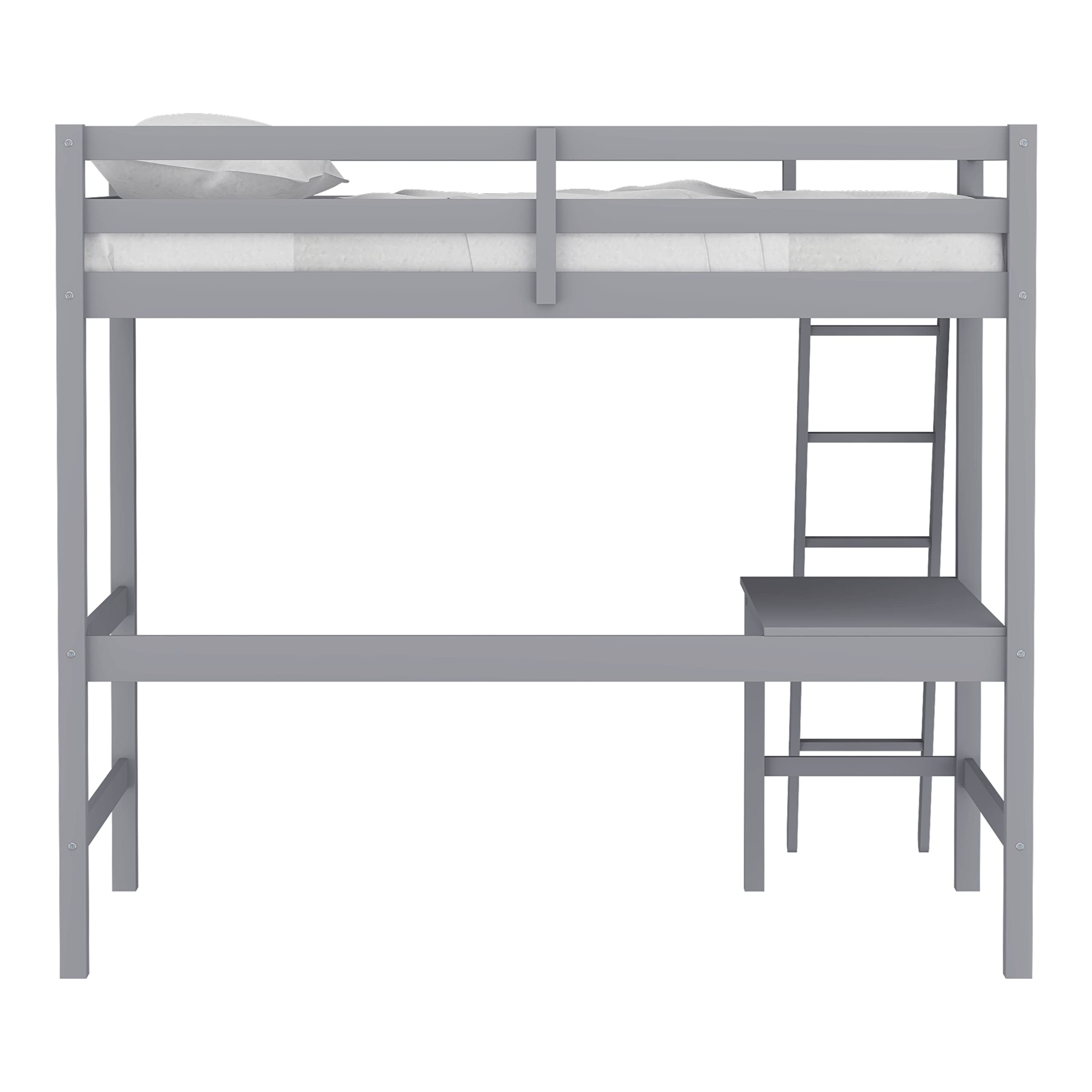 Hillsdale Furniture Caspian Twin Loft Bed with Ladder, Gray - Space-Saving Kids Bedroom Furniture for Small Rooms & Dorm Rooms