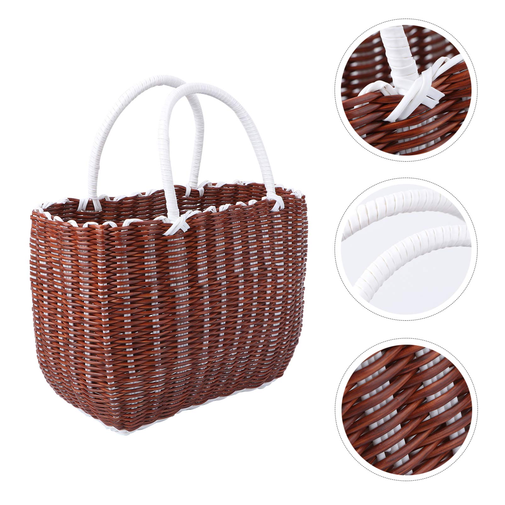 Eco-Friendly Plastic Woven Storage Basket with Handle - Rattan Style Shopping Tote for Groceries, Fruits & Home Organization - Perfect for Kitchen, Bathroom & Moroccan Market Shopping