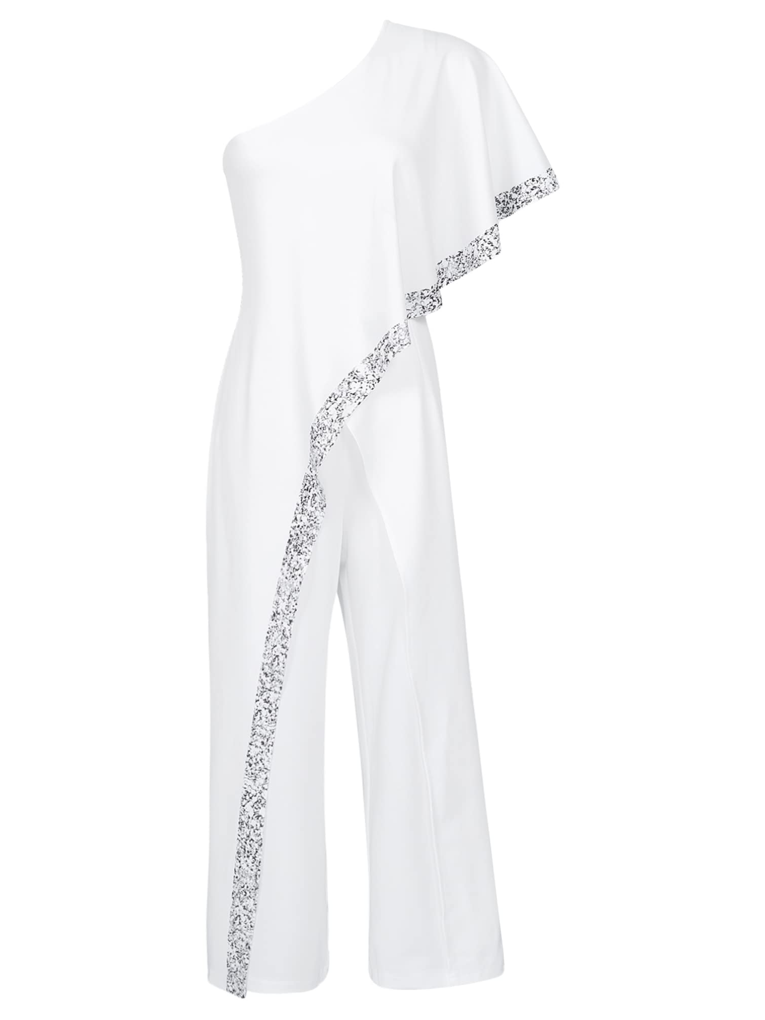Sywiyi Women's Sparkly Sequins One Shoulder Sleeveless Jumpsuit with Wide Leg Pants - Elegant Evening Party Outfit for Prom, Cocktail Dresses, Nightclub & Special Occasions