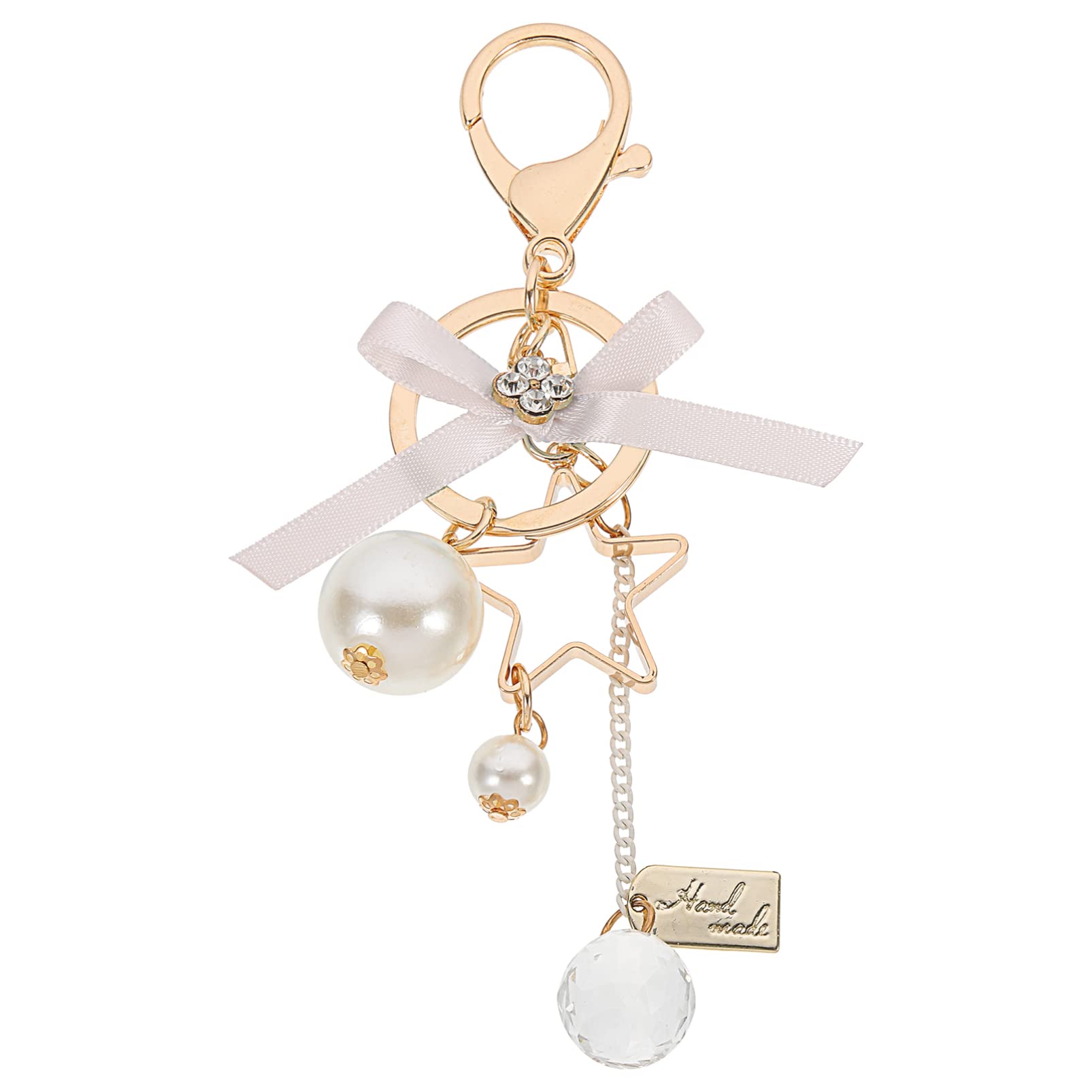 VALICLUD Star Shape Metal Keychain with Pearl & Crystal - Stylish Key Fob for Car Keys, Purse, Handbag & Wallet Accessories - Perfect Gift for Women & Fashion Decoration (Grey)