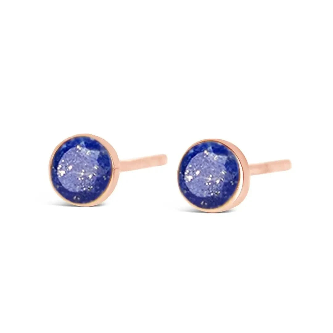Lapis Lazuli Mini Stud Earrings - Rose Gold Plated September Birthstone Jewelry - Perfect Gift for Women, Girls, Birthday, Anniversary & Everyday Wear