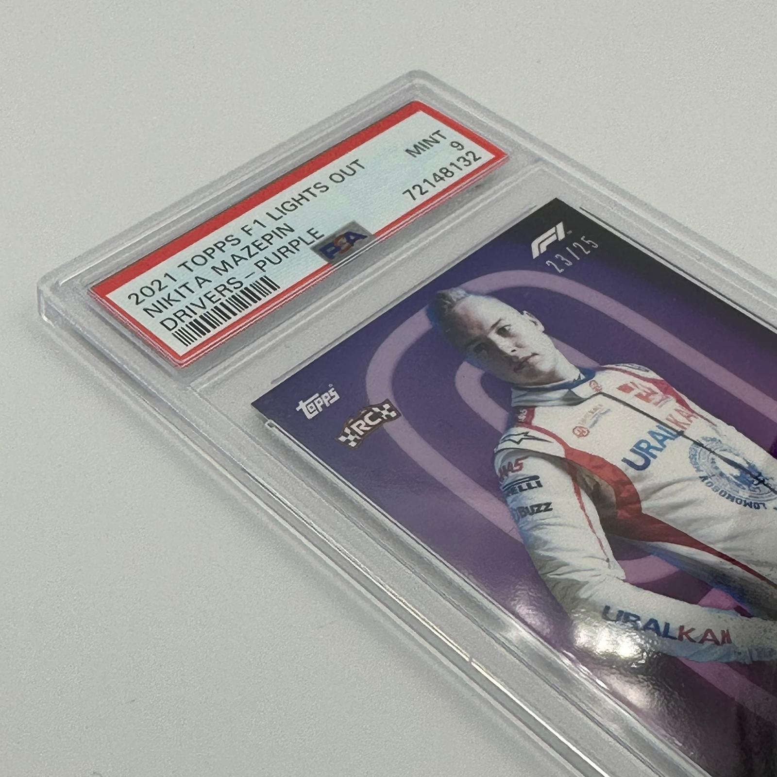 PSA 9 Graded 2021 Topps Chrome Formula 1 Nikita Mazepin #23/25 Purple Parallel - Rare F1 Racing Card for Collectors & Investors, Perfect for Display Cases & Sports Memorabilia Collections