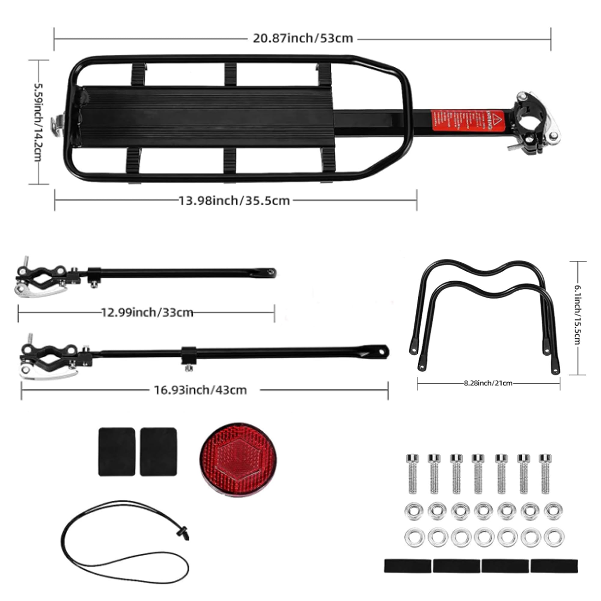 Adjustable Quick Release Bike Rear Rack - 110 Lbs Capacity Bicycle Cargo Carrier with Elastic Straps & Safety Reflector | Perfect for Commuting, Grocery Shopping & Outdoor Adventures