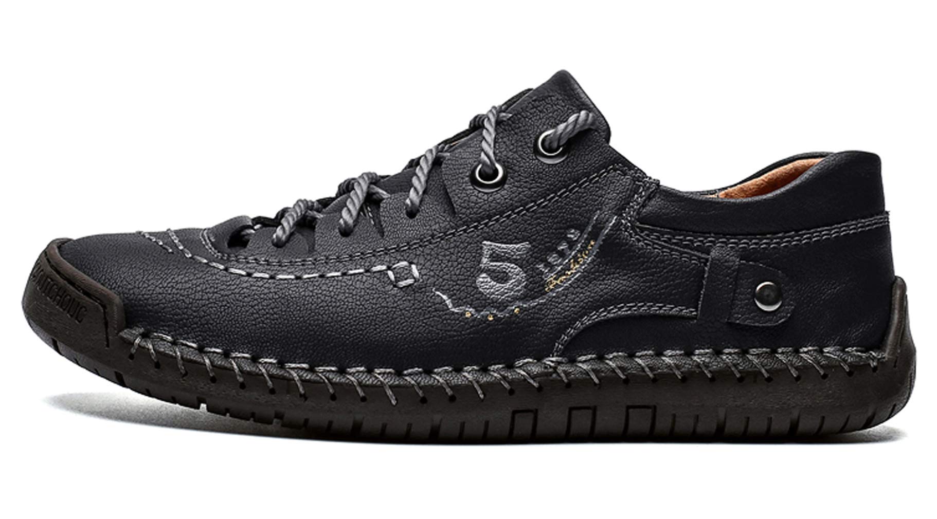 Men's Breathable Casual Sneakers - Lace-Up Leather Dress Flats for Walking & Driving | Comfortable Work Shoes for Office & Outdoor Activities