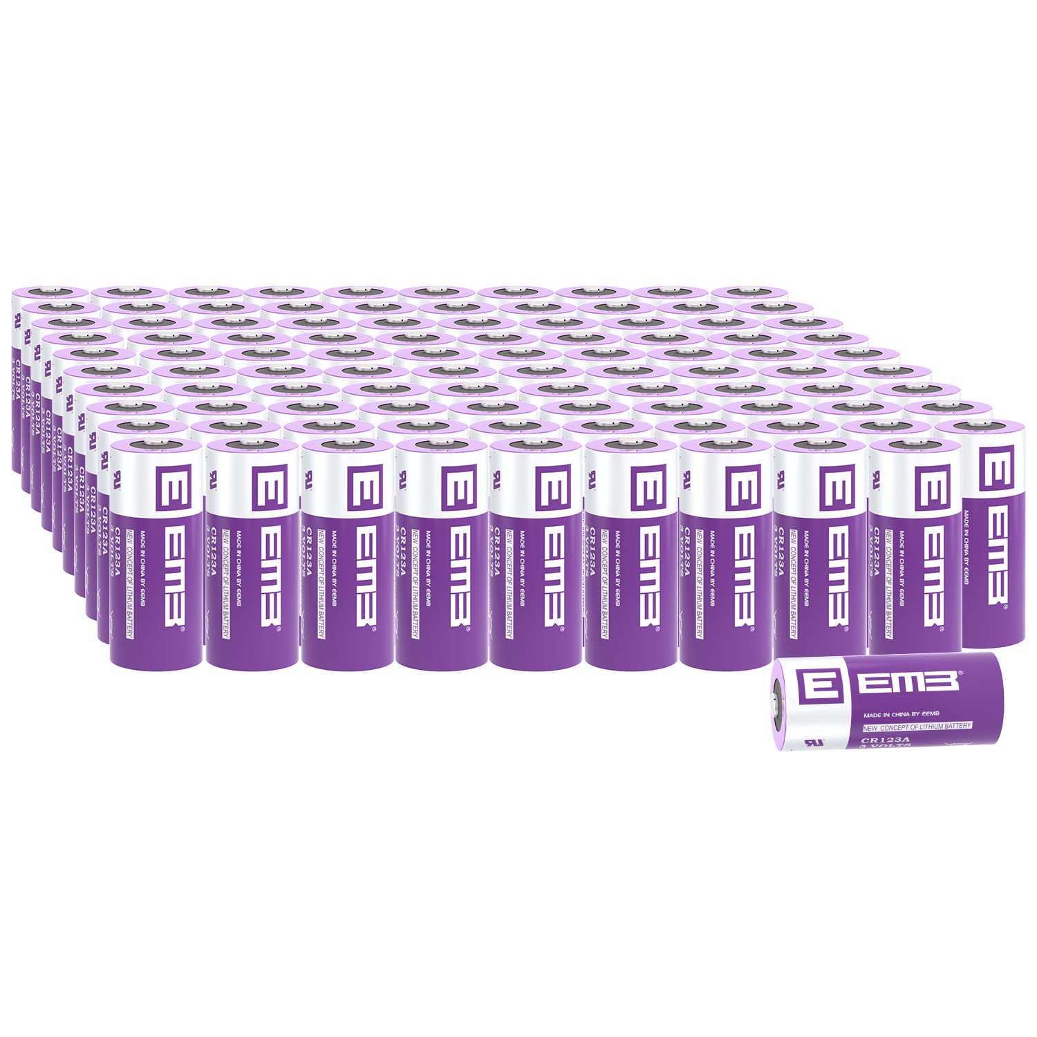 EEMB CR123A 3V 1700mAh Lithium Batteries - High Capacity Non-Rechargeable Battery for Flashlights, Toys, Alarm Systems & Security Devices (Pack of 100) - Perfect for Emergency Kits, Camping Gear & Home Safety Equipment