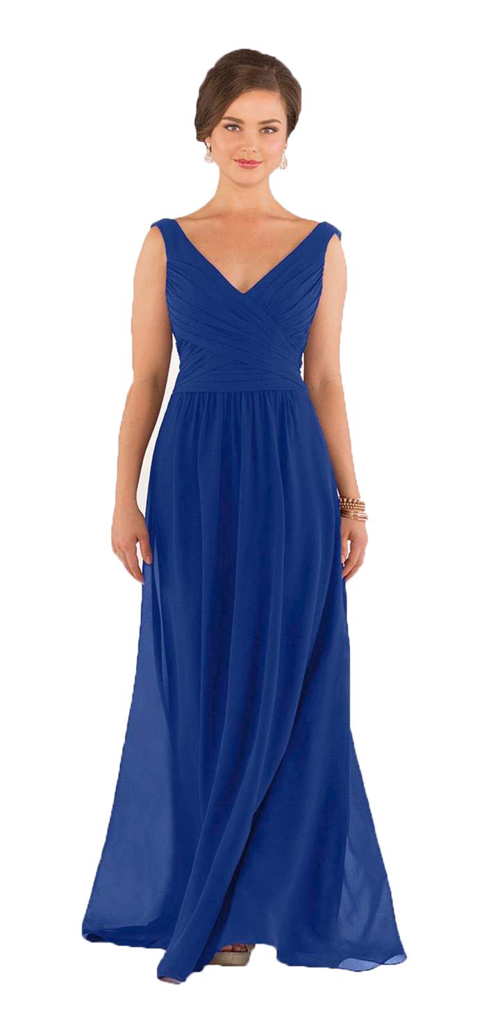 Elegant Ubride Women's V-Neck Chiffon Bridesmaid Dress - Long Ruched Pleated Wedding Gown for Prom, Evening Party & Formal Events
