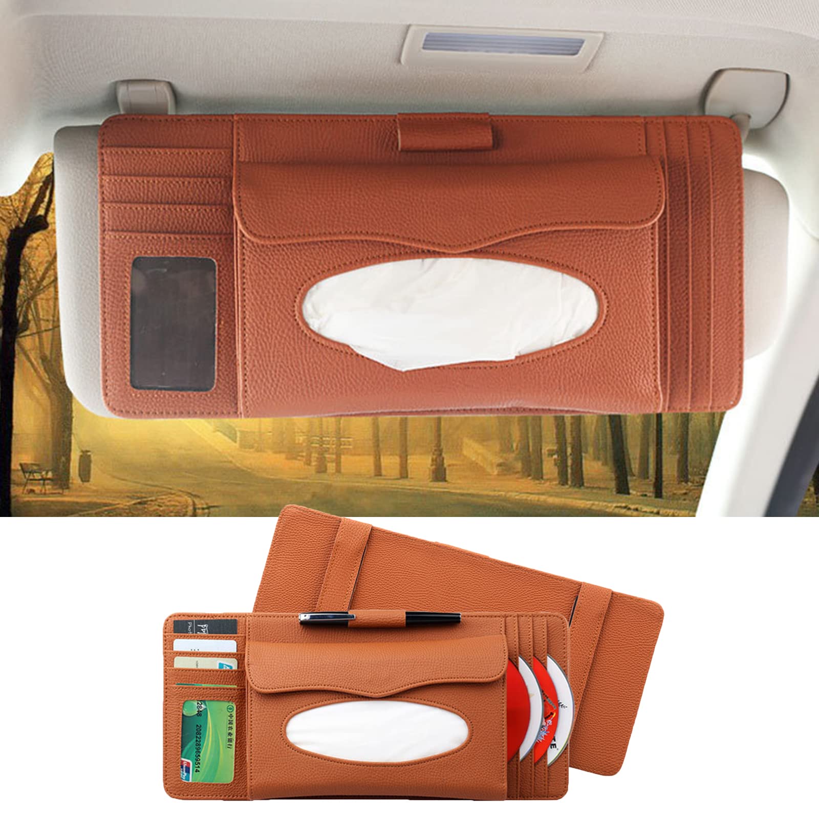 Premium Leather Car Tissue Holder & Sun Visor Mask Organizer - Backseat Wipes Case for Cars | Perfect for Road Trips, Daily Commutes & Family Travel Accessories