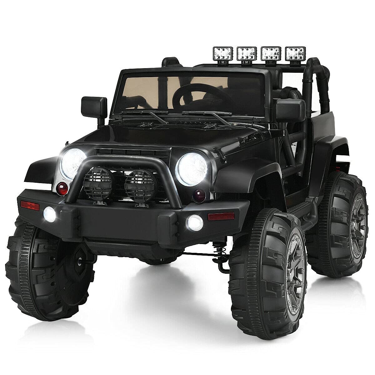 WATERJOY Kids Electric Ride On Truck - 12V Battery Powered Toy Car with Bluetooth Remote Control, LED Lights, Safety Belt & Music - 4-Wheel Children's Ride On Car with MP3 Player & Double Doors - Perfect for Birthday Gifts & Outdoor Play (Black)