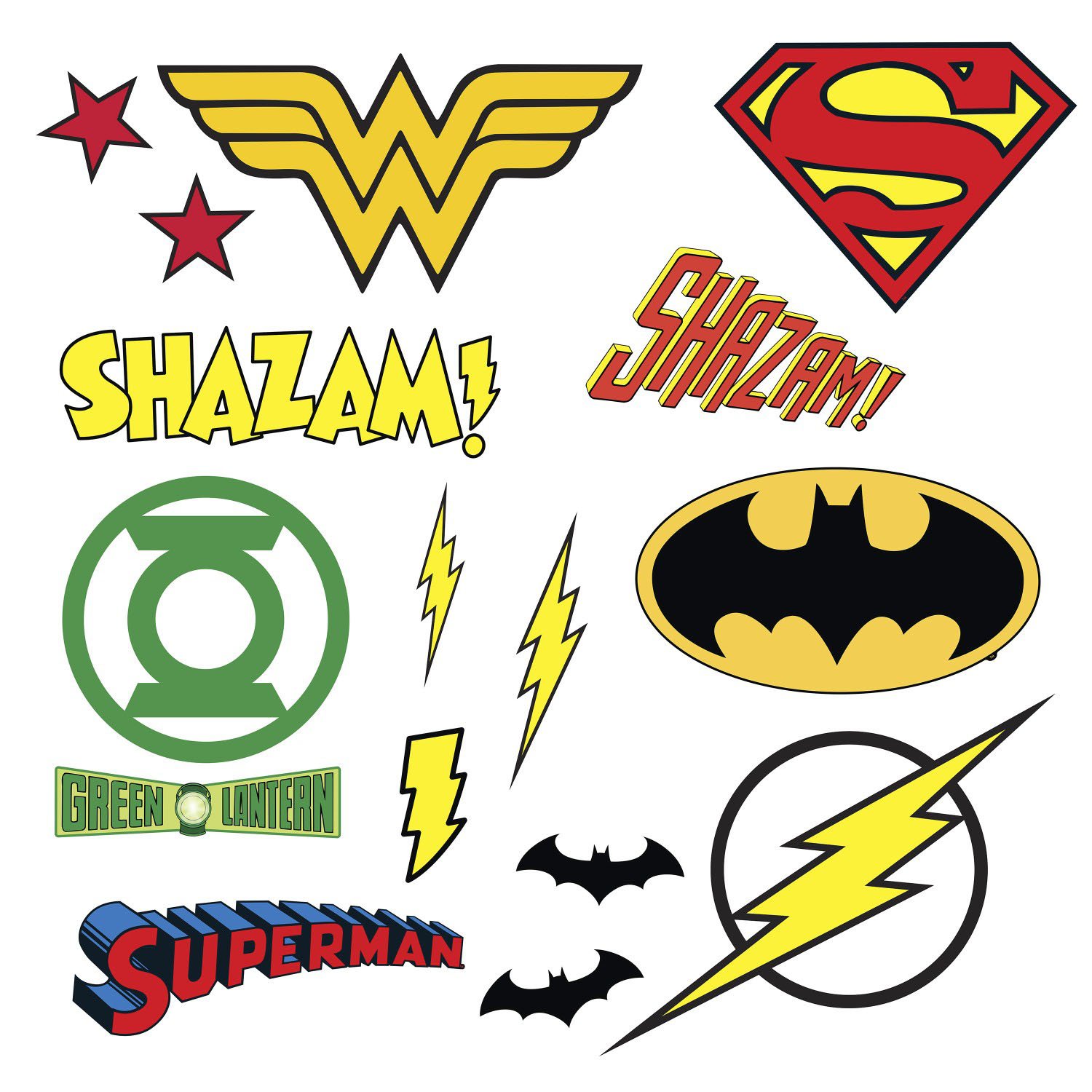 DC Superhero Logos Peel and Stick Wall Decals - Batman, Superman, Wonder Woman - Easy DIY Room Decor for Kids & Adults - Perfect for Bedrooms, Game Rooms & Offices