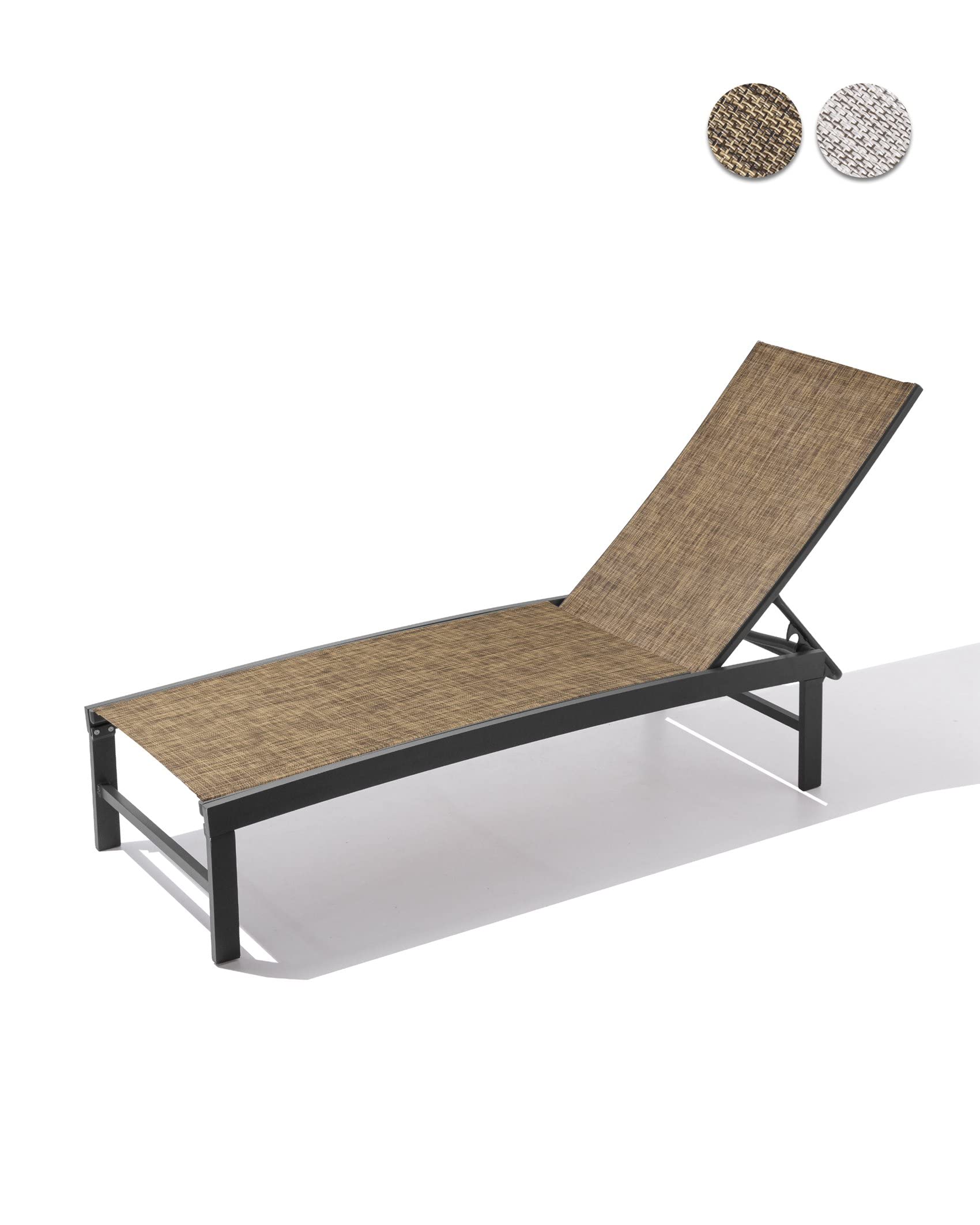 Pellebant Outdoor Lounge Chair - Adjustable Patio Chaise Lounge with Rustproof Aluminum Frame for Poolside, Backyard & Beach - Comfortable Sunbathing Pool Deck Chair (Grey & Brown)