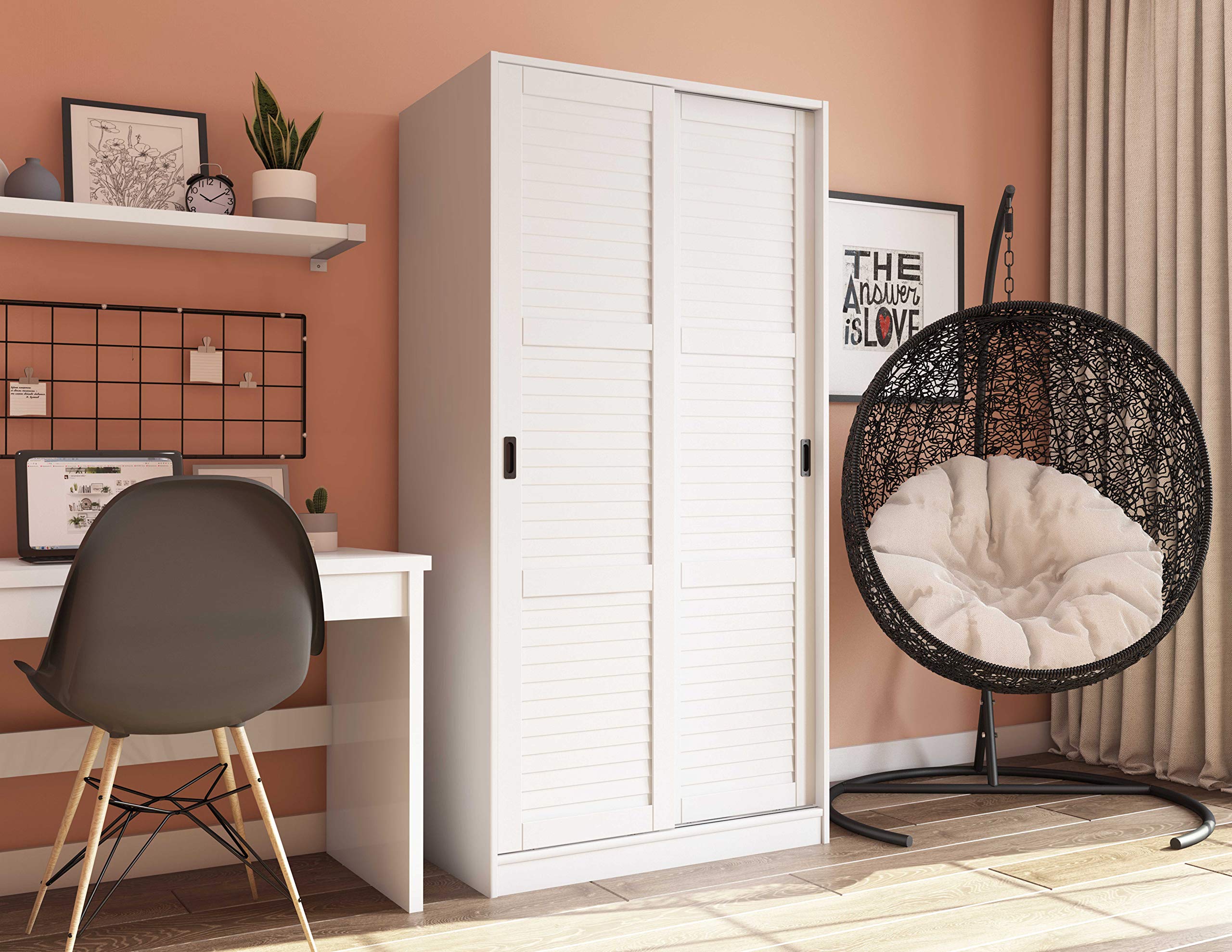 Solid Wood 2-Door Sliding Wardrobe Closet - 35.8