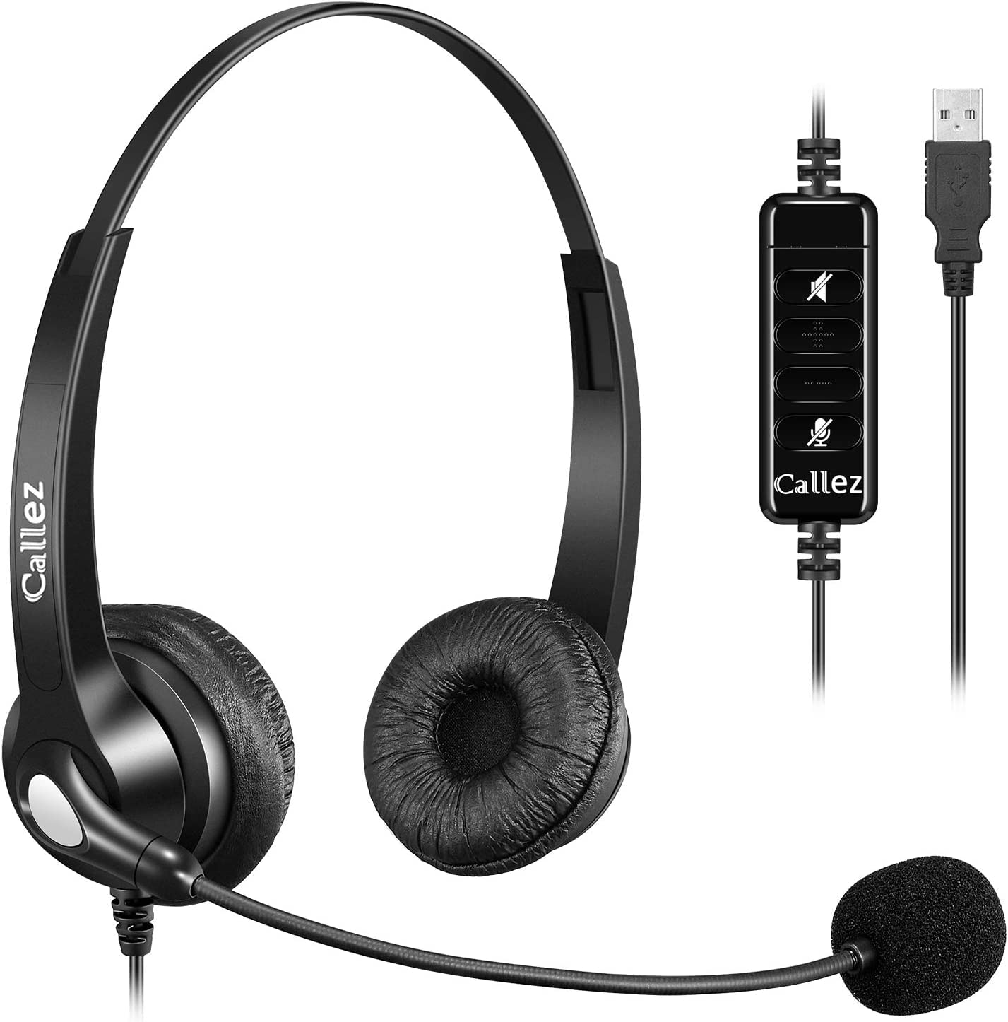 5 Pack USB Headset with Microphone - Noise Cancelling Stereo PC Headphones for Laptop, Computer, Zoom, Skype - Business Call Center Office Headset with Audio Controls - Clearer Voice, Super Light & Ultra Comfortable for Gaming, Online Meetings & Remote Work