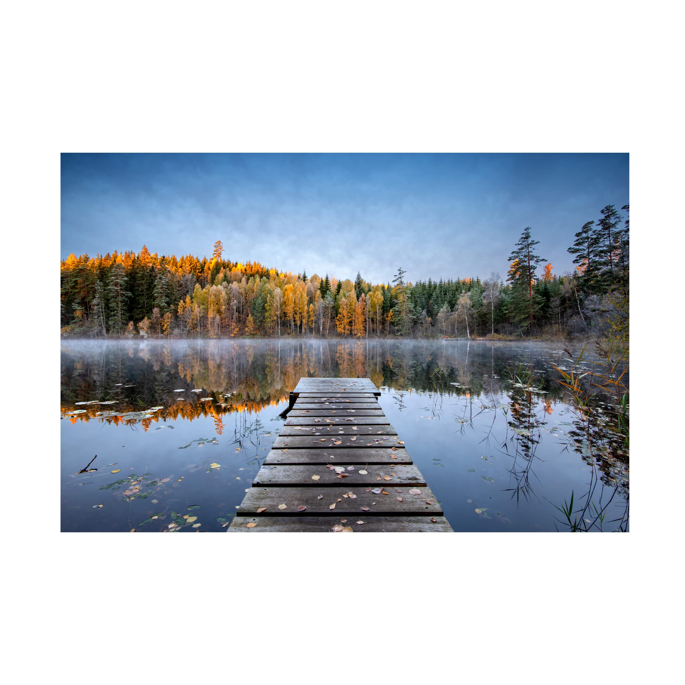 Trademark Fine Art 'Autumn Pier' Canvas Art Print by Keller - Stunning Fall Landscape Wall Decor for Living Room, Bedroom & Office