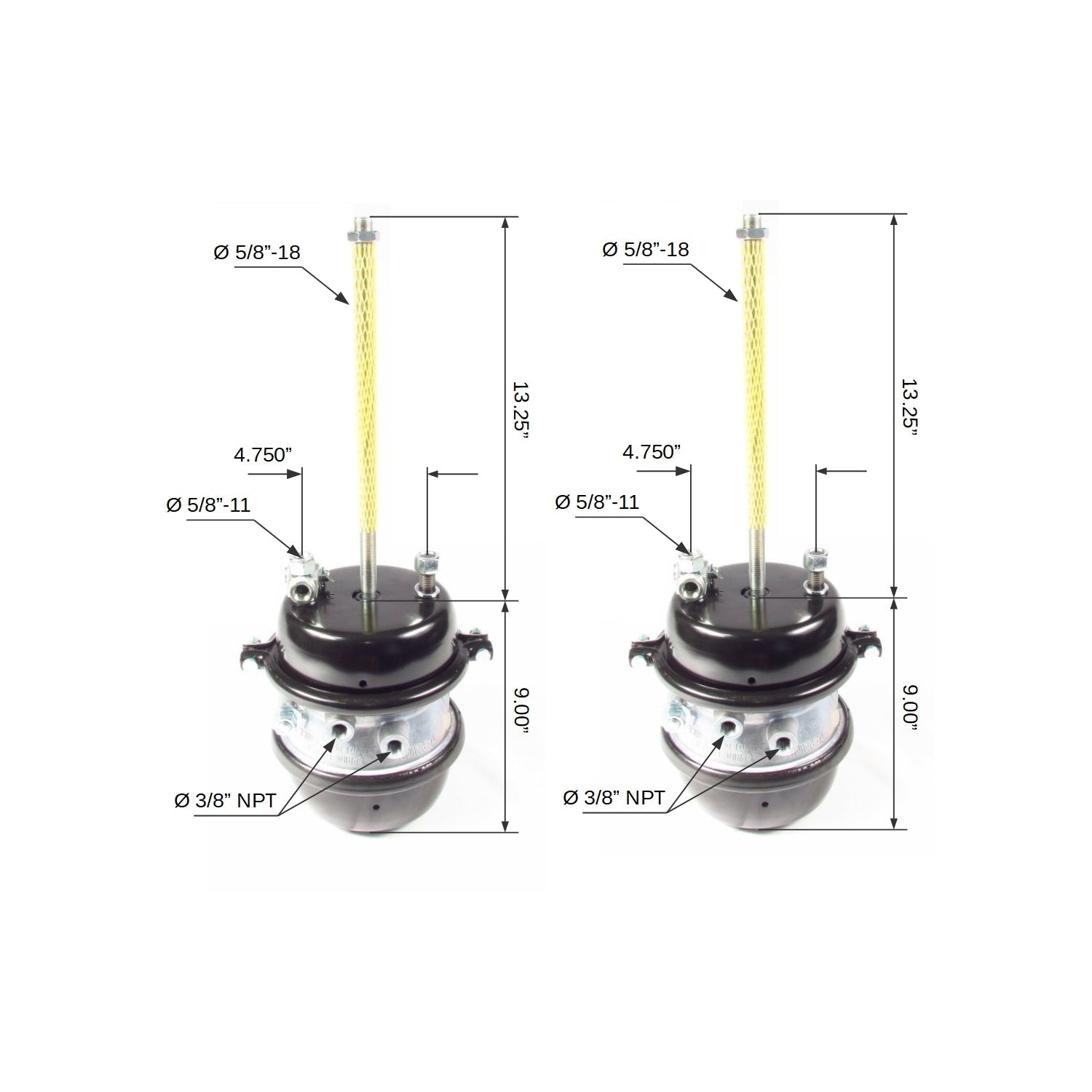 Fortpro 2 PCS Type 30/30 Sealed Air Spring Brake Chamber - 2 1/2