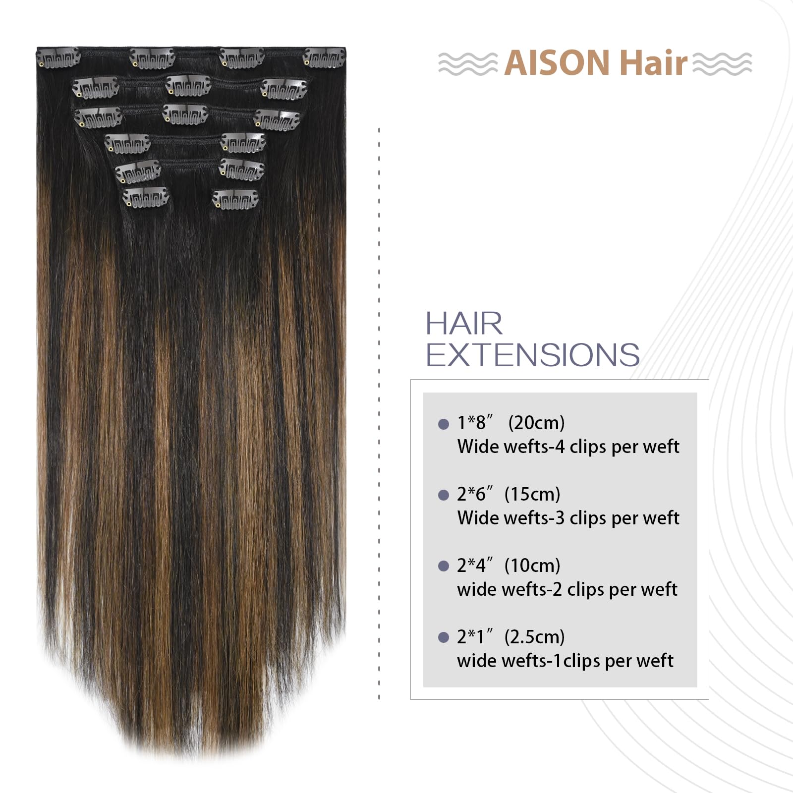 Aison 20 Inch Clip in Hair Extensions 70G - 100% Remy Human Hair, Dark Brown to Chestnut Brown, Silky Straight, 7pcs 16 Clips | Natural Looking Hair Extensions for Women | Perfect for Daily Wear, Parties, Weddings & Special Occasions