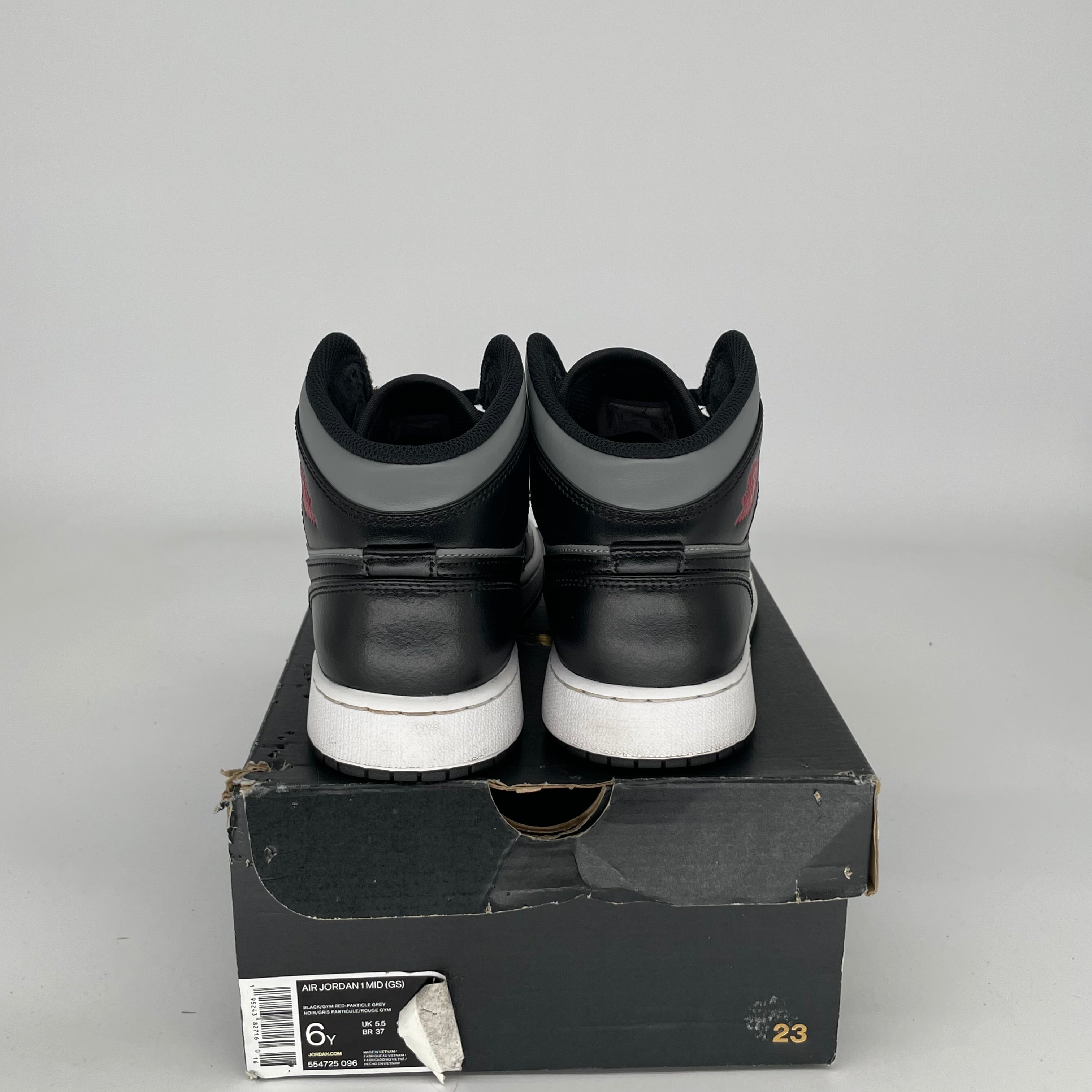 AIR JORDAN 1 MID SHADOW RED Sneakers for Boys Size 6Y (554725-096) - Basketball Shoes for Kids, Casual Streetwear & Gym Training