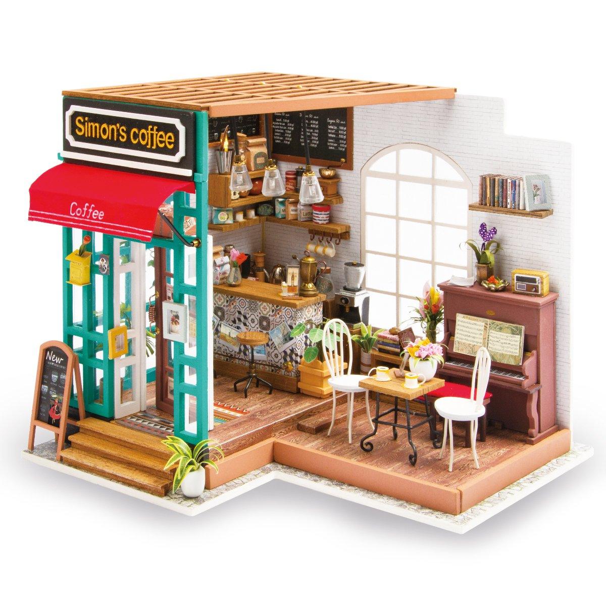 3D Miniature Simon's Coffee Shop Model Kit - DIY Mini Coffee House Building Set for Adults & Teens - Perfect for Home Decor, Gifts & Collectibles (Great for Diorama, Tabletop Displays & Coffee Lovers)