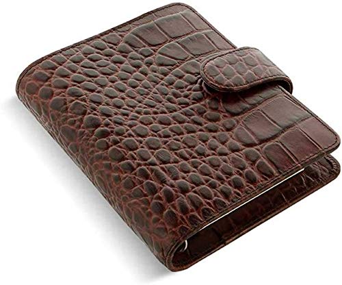 Filofax Classic Croc Print Leather Organizer - 2022-2023 Chestnut Planner with DiLoro Ballpoint Pen, Pocket Size (4.72