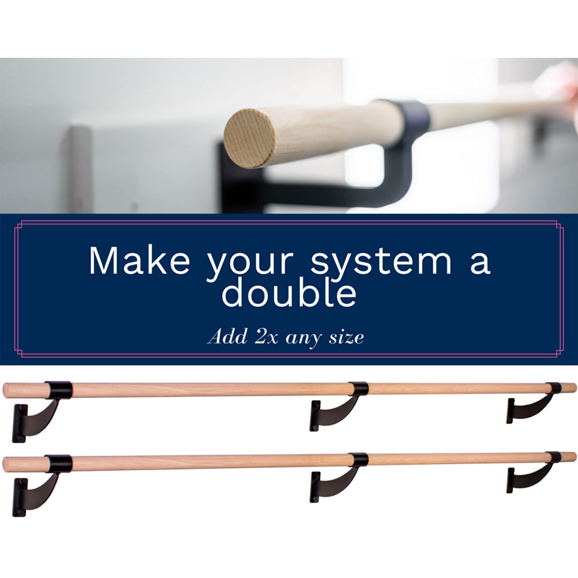 VITA Barre Wall-Mounted Single Ballet Barre - Classic WB15 Wooden Fixed Height Bar | Made in USA | Home, Studio & Gym Exercise Equipment for Kids & Adults | Perfect for Dance Training, Fitness Workouts & Pilates Practice | Ideal for Ballet Classes, Home Dance Studios & Fitness Rooms