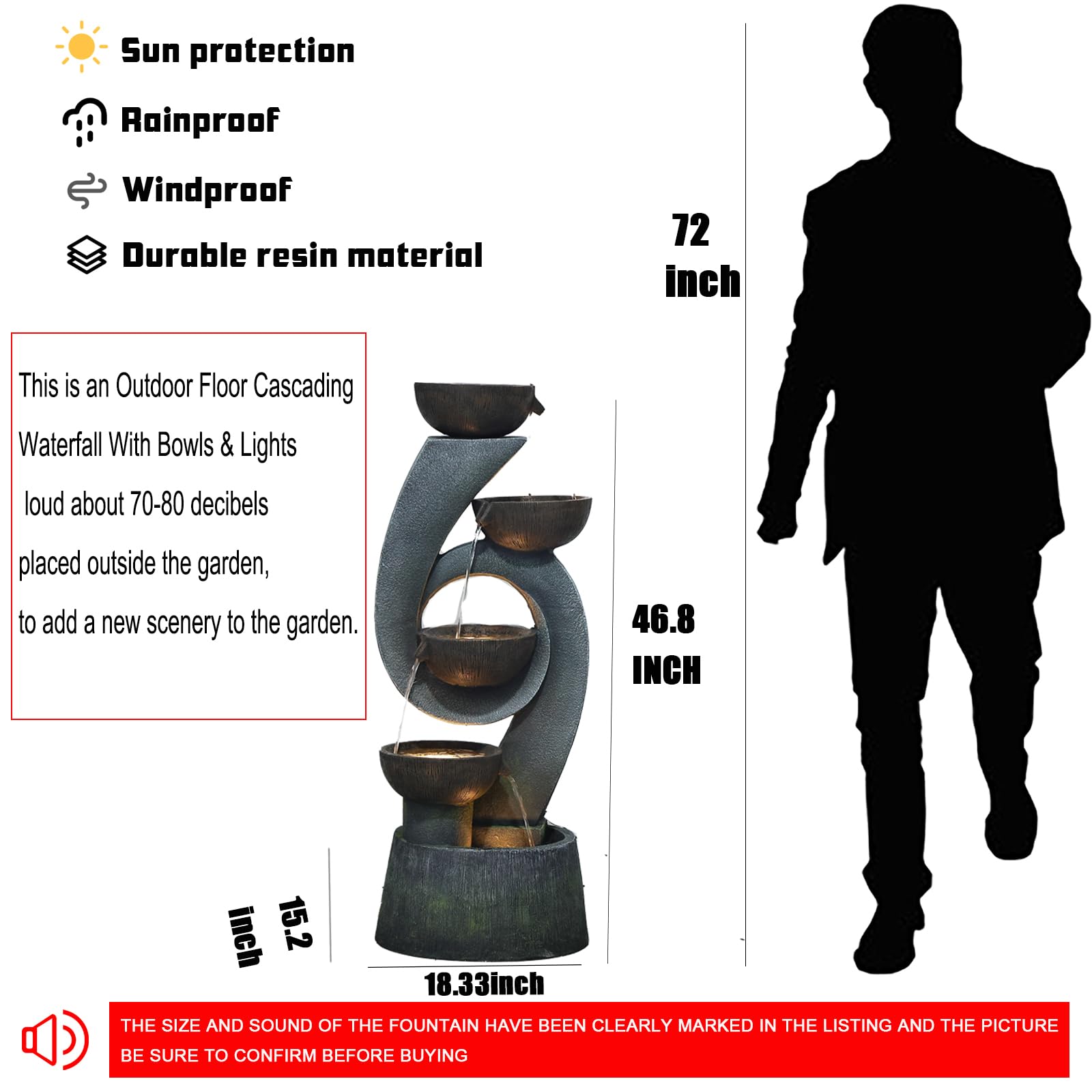 5-Tiered Outdoor Water Fountain - 46.8