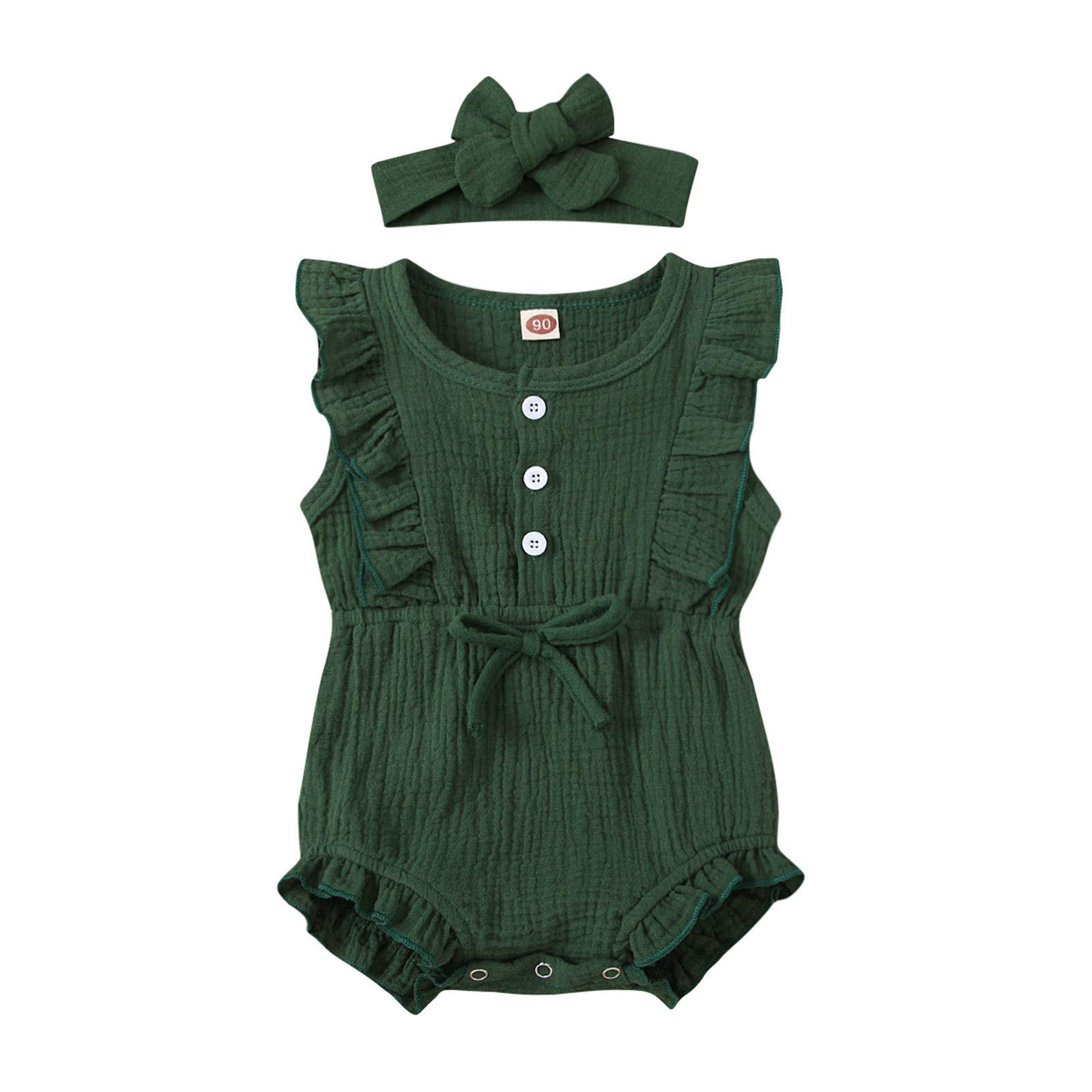 Adorable Girls Ruffle Button Jumpsuit & Headband Set - Sleeveless Romper Outfit for Baby & Toddler | Perfect for Summer Playdates, Birthday Parties & Photo Shoots