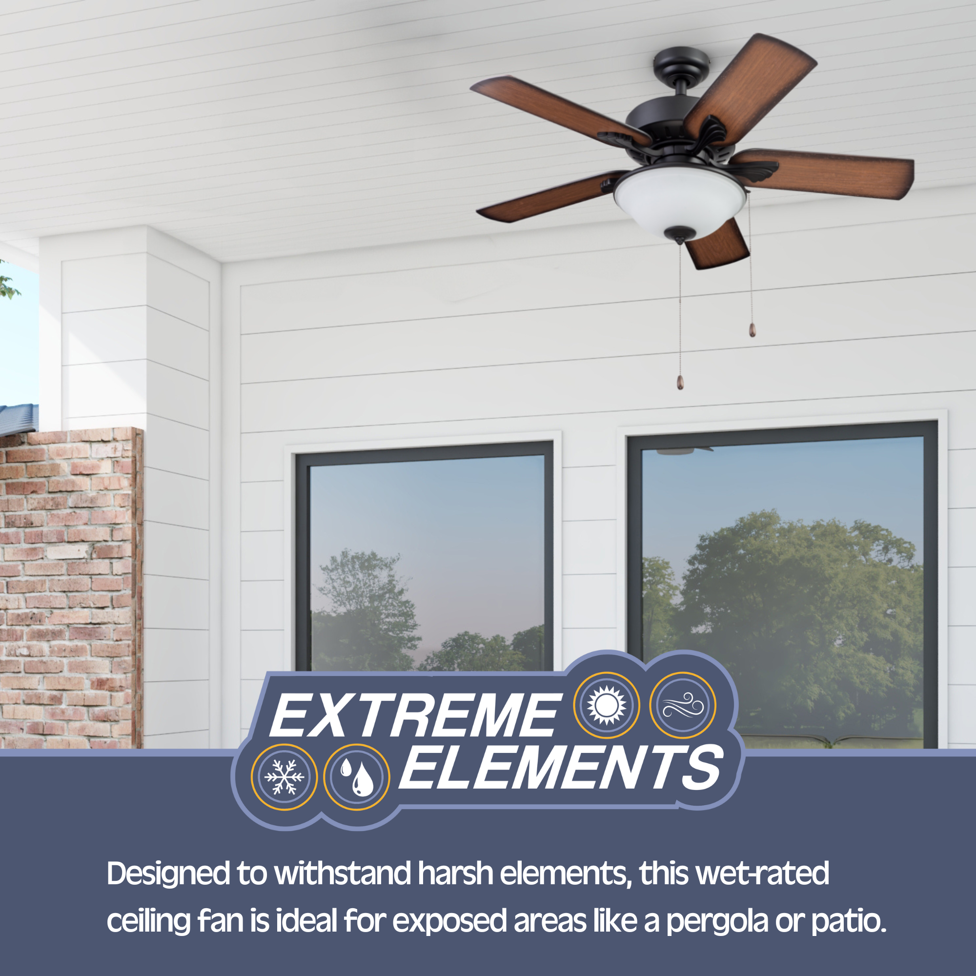 42 Inch Matte Black Viretta Ceiling Fan with Pull Chain - Indoor/Outdoor Use for Living Room, Bedroom, Patio & Covered Porch