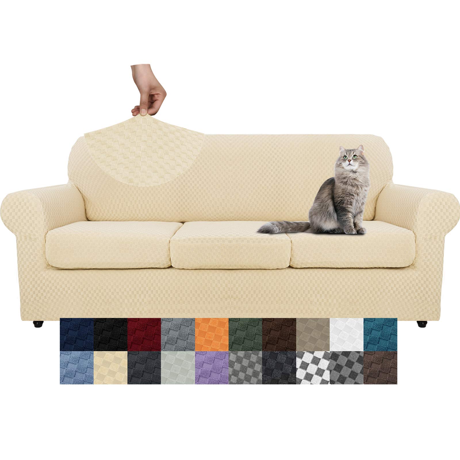YEMYHOM 4-Piece Checkered Stretch Sofa Cover Set for 3-Cushion Couches (91