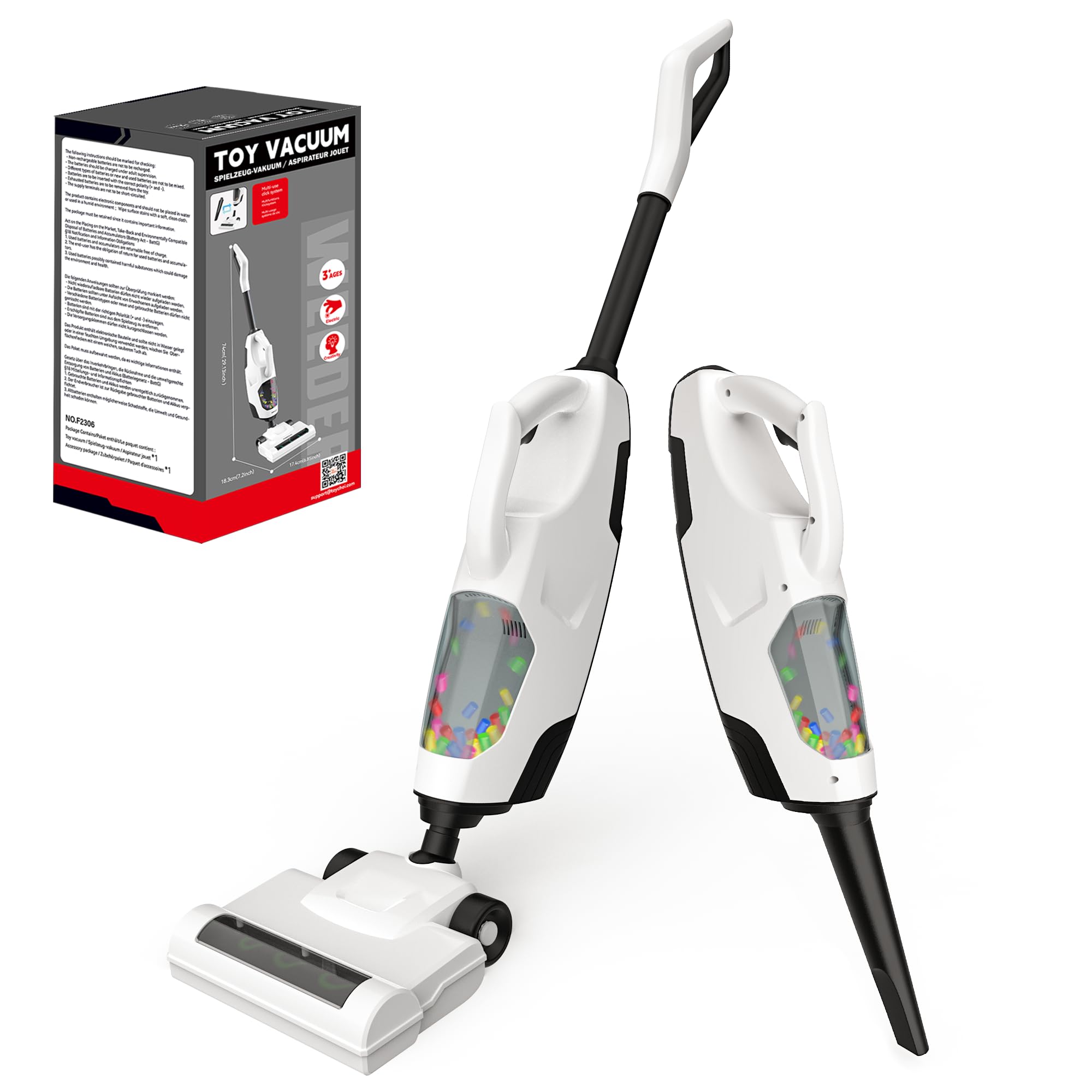 Kids Vacuum Cleaner Toy That Really Works - Toddler Cleaning Toy with 2 Replaceable Nozzles, Realistic Sound & Ball Popping Action - Pretend Play Housekeeping Toy for Boys & Girls (White) - Perfect for Indoor Play, Role Play & Early Childhood Development