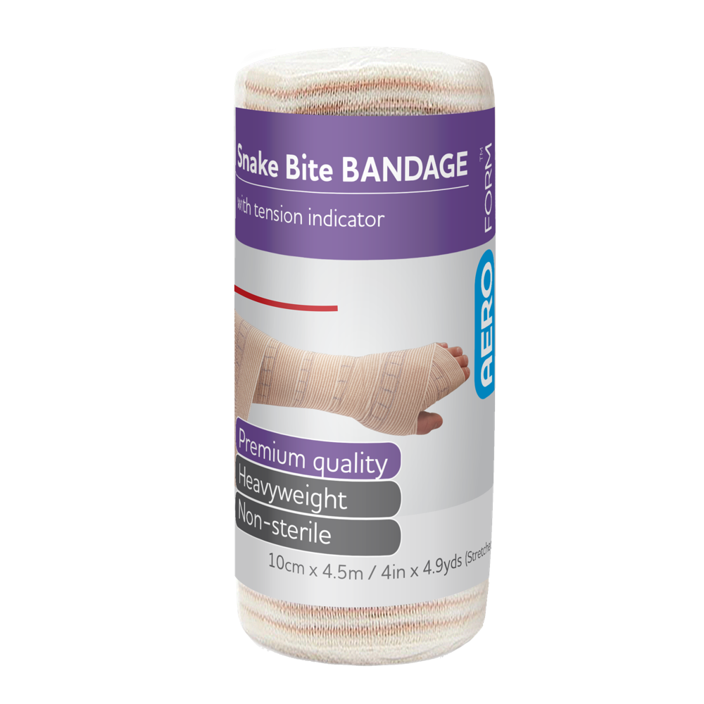 AEROFORM Short Snake Bite Bandage with Indicator - 10cm x 4.5M First Aid Wrap for Emergency Outdoor Hiking, Camping & Survival Kits