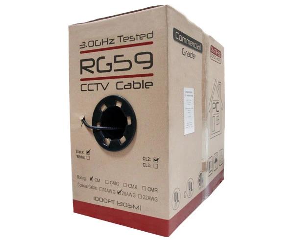 High-Quality RG59 Coaxial Cable - 20 AWG Bare Copper with 95% Braid Shielding (1000ft, Black) for CCTV, Security Systems & Home Theater Installations