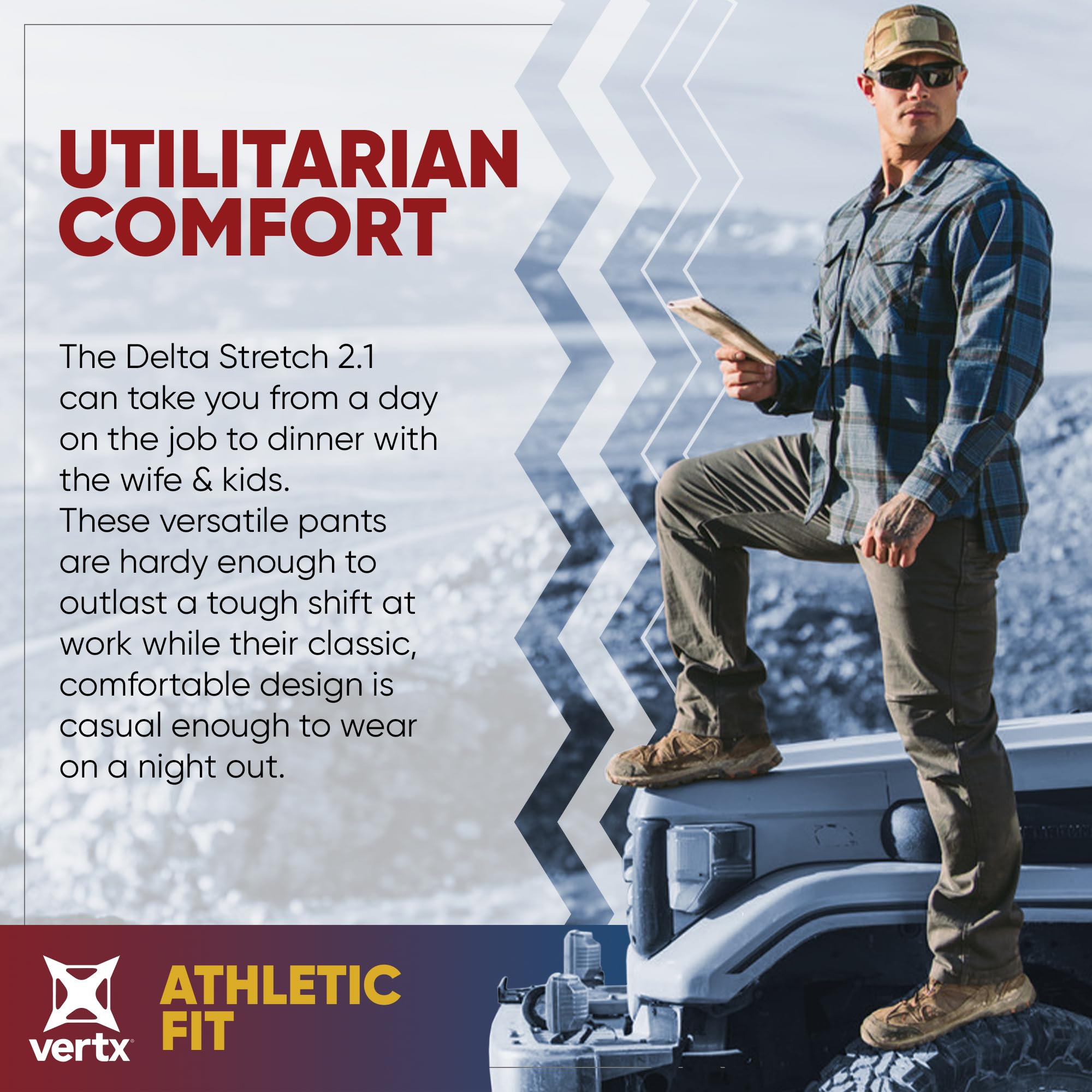 Vertx Delta 2.1 Men's Stretch Pants - Straight Leg with Pockets - Lightweight Cotton Casual Workwear for Office, Travel & Outdoor Activities