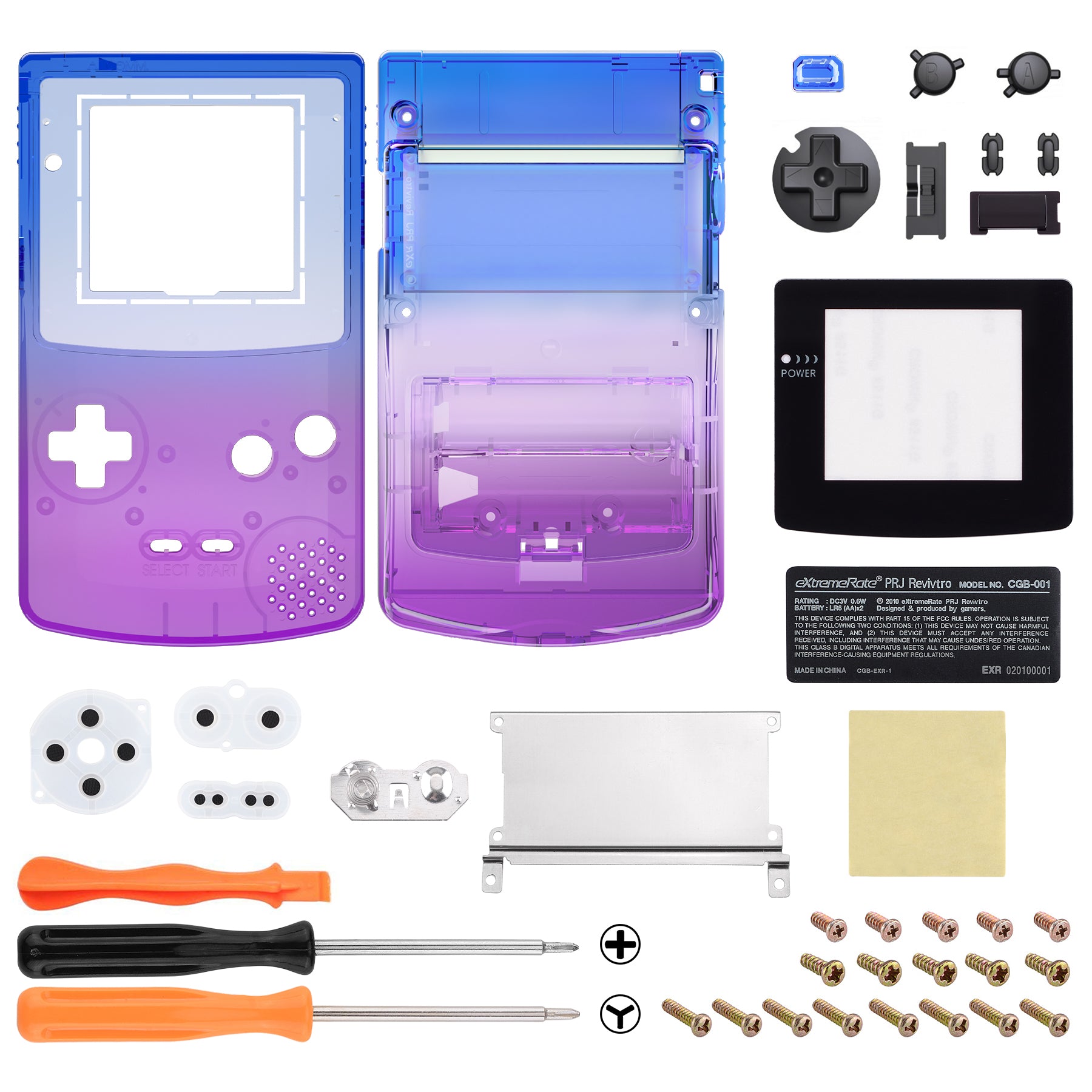 eXtremeRate IPS Ready Upgraded GBC Replacement Shell with Buttons for Gameboy Color - Compatible with GBC OSD IPS, Regular IPS & Standard LCD - Gradient Translucent Bluebell - Perfect for Gaming Enthusiasts and Retro Console Modding